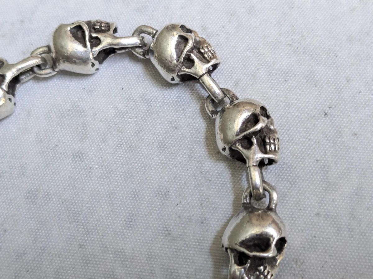 Jewelry Vintage Sterling Silver Skull Bracelet 7.5" Skeleton Mexico Size ONE SIZE - 2 Thumbnail