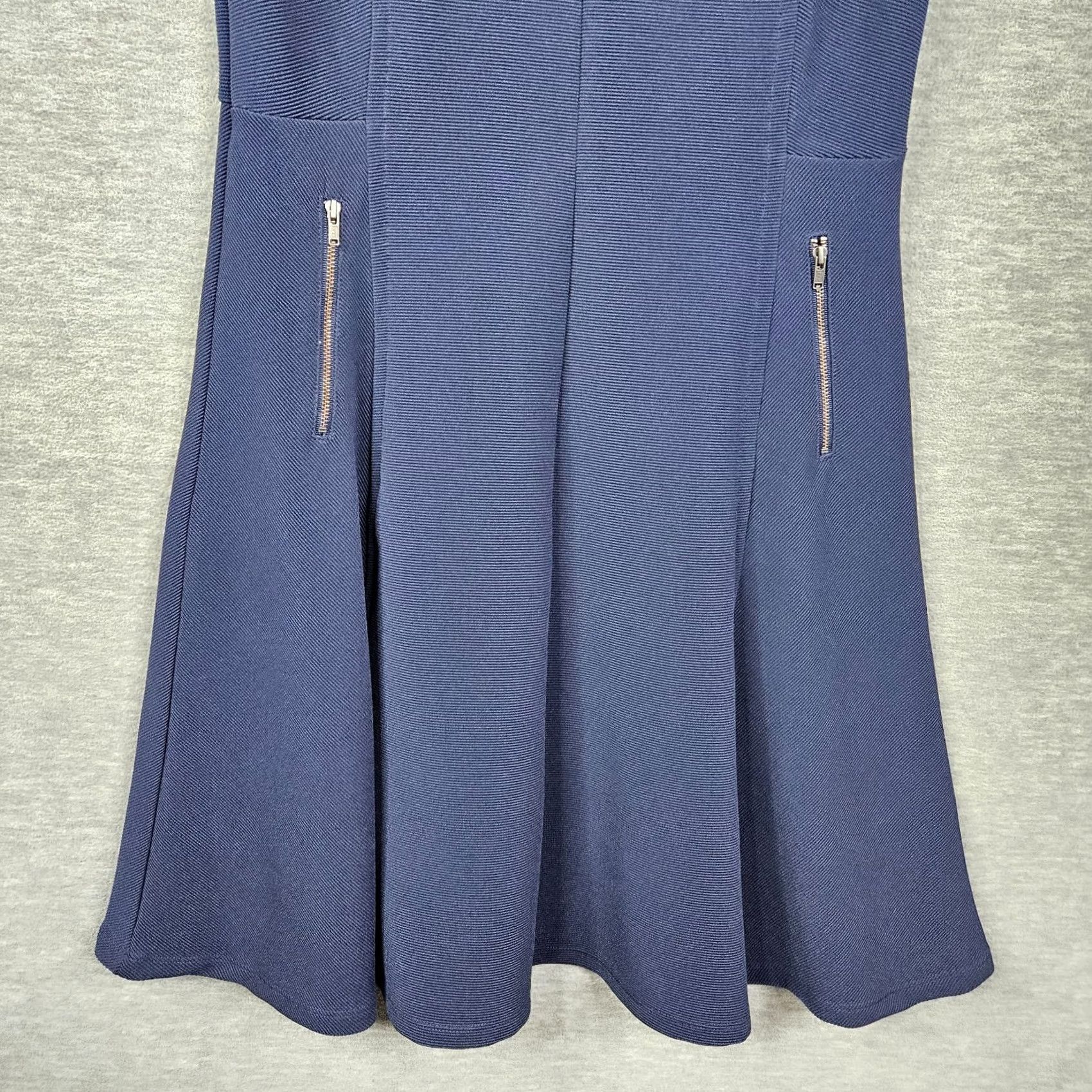 Vintage Halogen Dress Sleeveless Navy Blue Fit & Flare V-Neck Zipper Size M NEW Women Casual Short Above the Knee Size M / US 6-8 / IT 42-44 - 4 Thumbnail