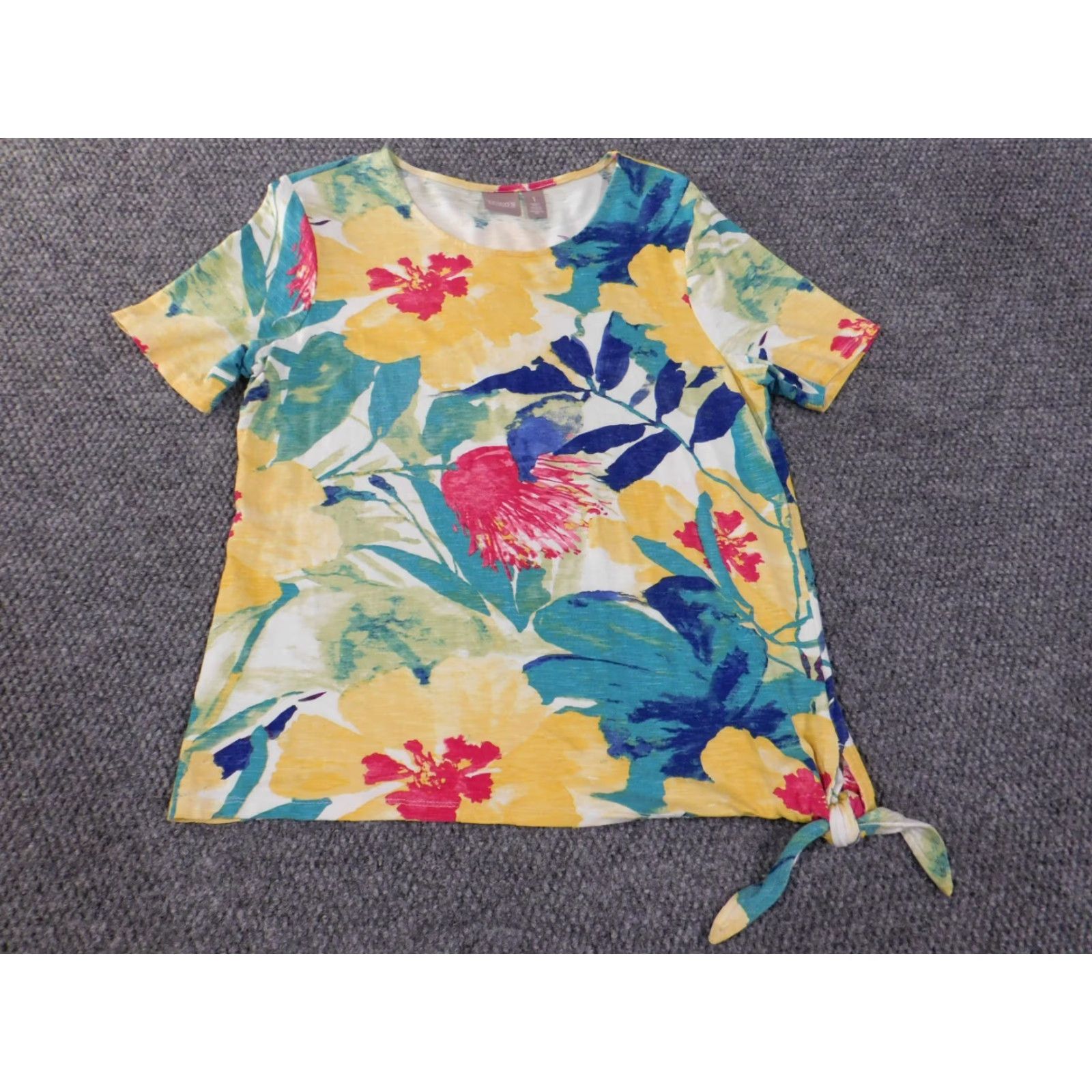 Vintage Chicos Blouse Shirt Womens Blue Floral Knit Viscose Spandex Stretch Long Sleeve Round Neck Pullover Casual Regular Size 1 Size XS / US 0-2 / IT 36-38 - 2 Thumbnail