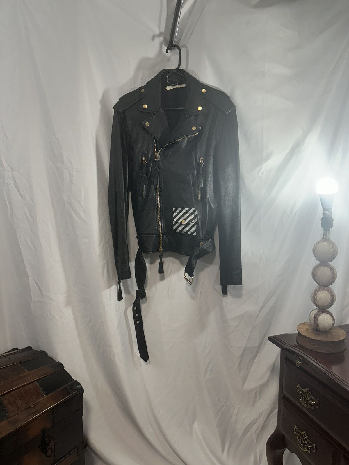 Off-White OFF WHITE LEATHER JACKET STRIPER Size US L / EU 52-54 / 3 - 1 Thumbnail