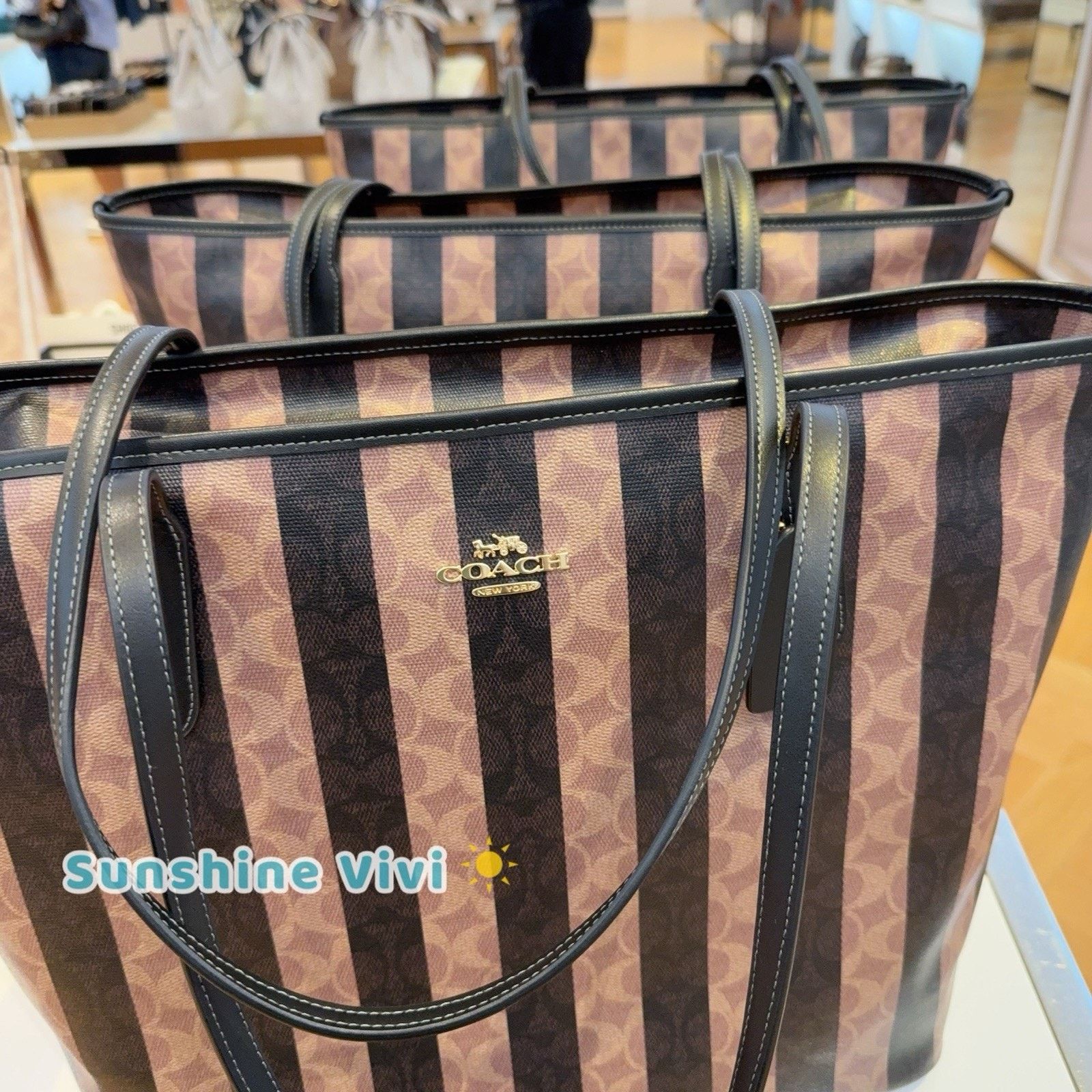 Coach NWT Coach Large City Tote Bag Signature Stripe CBI03 Walnut Size ONE SIZE - 2 Thumbnail
