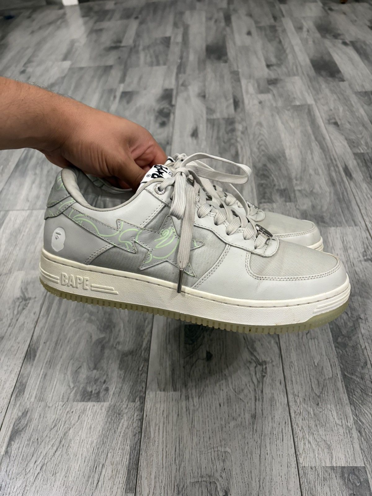 Bape BAPESTA #1 M2 Light Grey Leather Sneakers Size US 10 / EU 43 - 2 Thumbnail