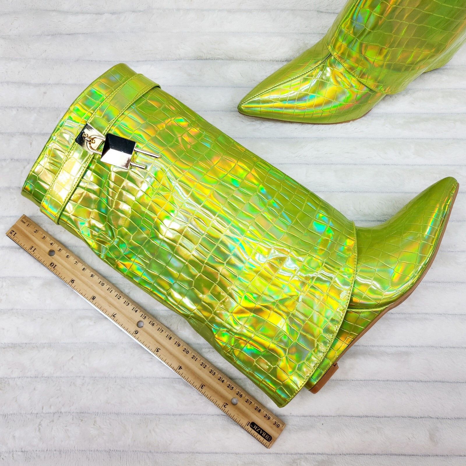 Other Vision Lime Yellow Hologram Wedge Heel Fold Over Skirted Ank Size US 8.5 / IT 38.5 - 7 Thumbnail