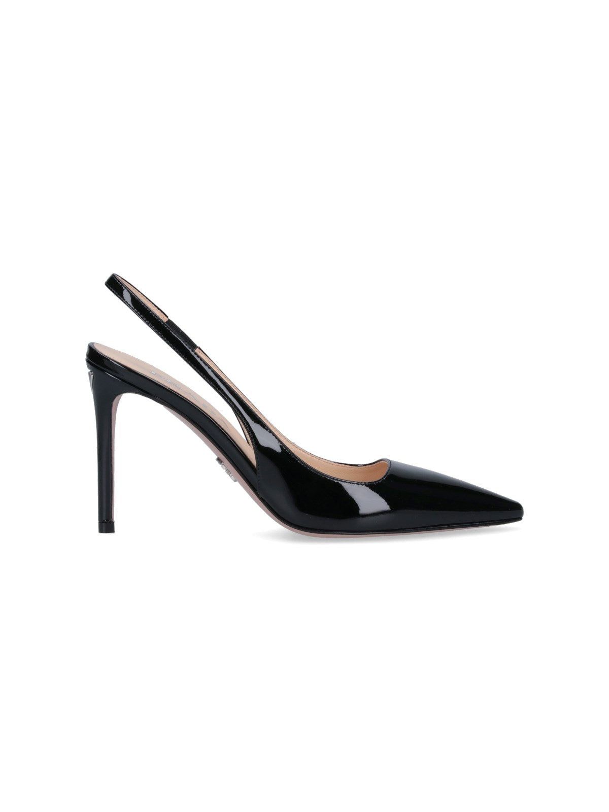 image of Prada Logo Patent Leather Slingbacks 37 in Black, Women's