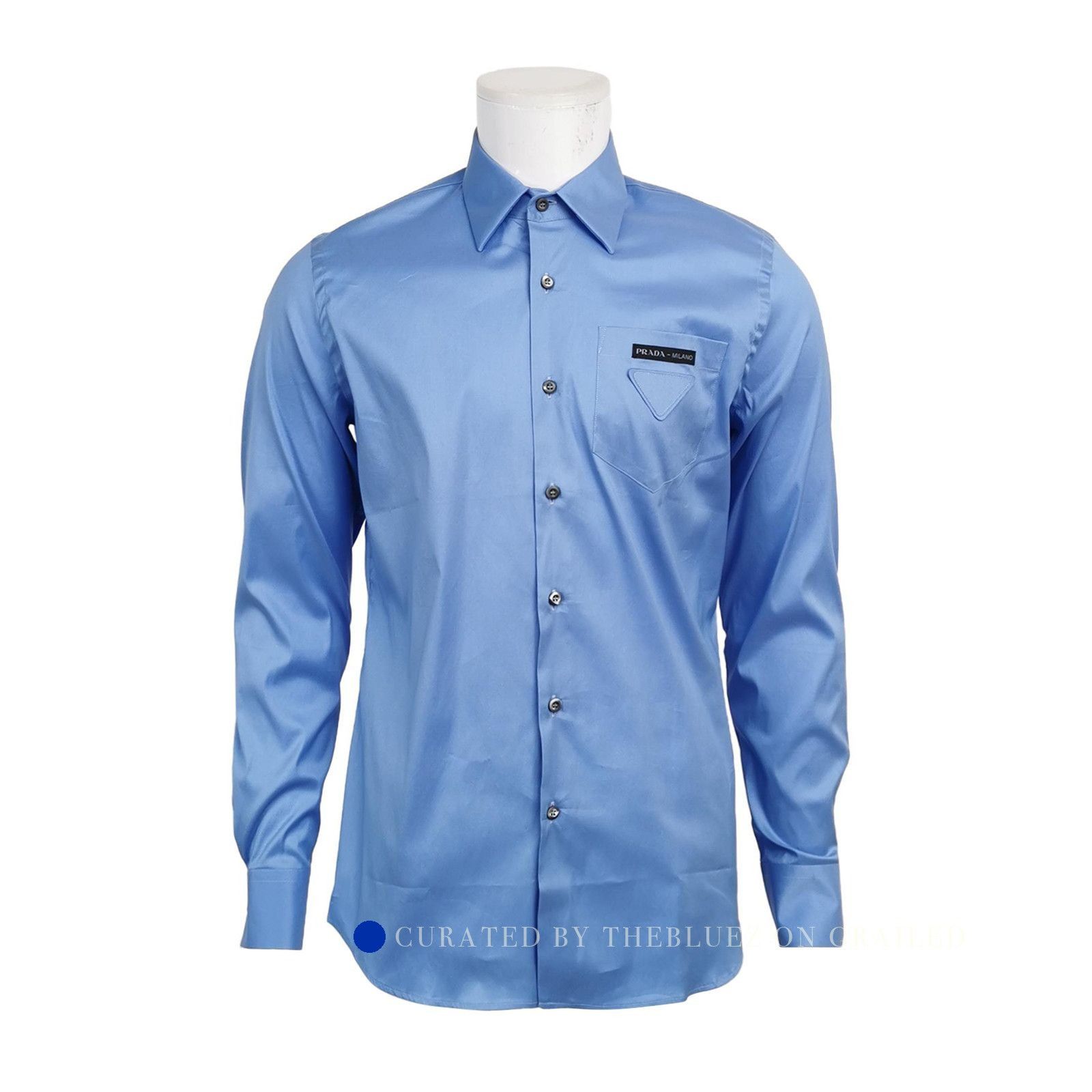 Prada Stylish Blue Popeline Button-Up Shirt Size US M / EU 48-50 / 2 - 1 Thumbnail