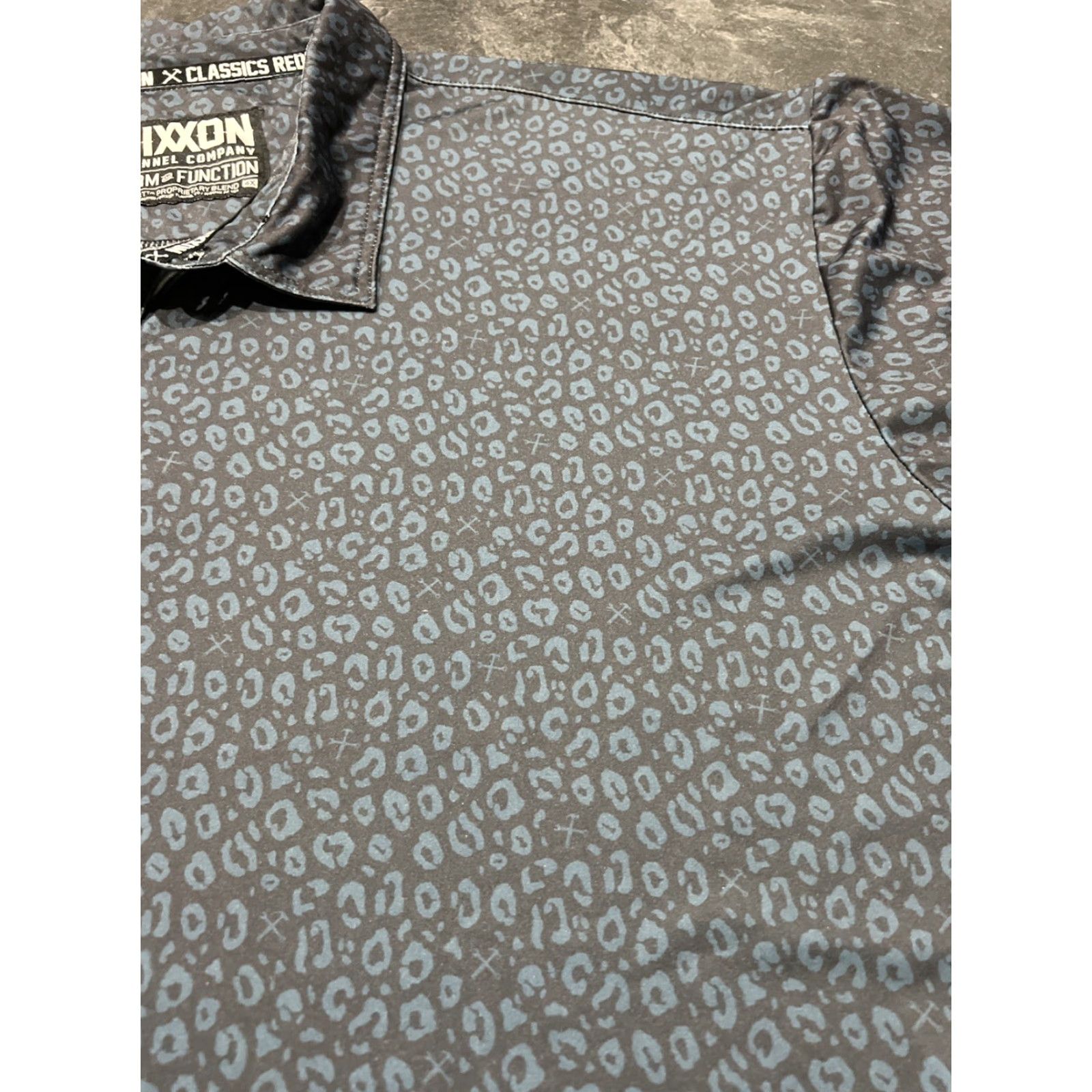 Vintage Dixxon Polo Shirt Mens Big 4X Blue Black Animal Print Short Sleeve Button Collar Performance Stretch Golf Casual Mens Size US XXL / EU 58 / 5 - 4 Thumbnail