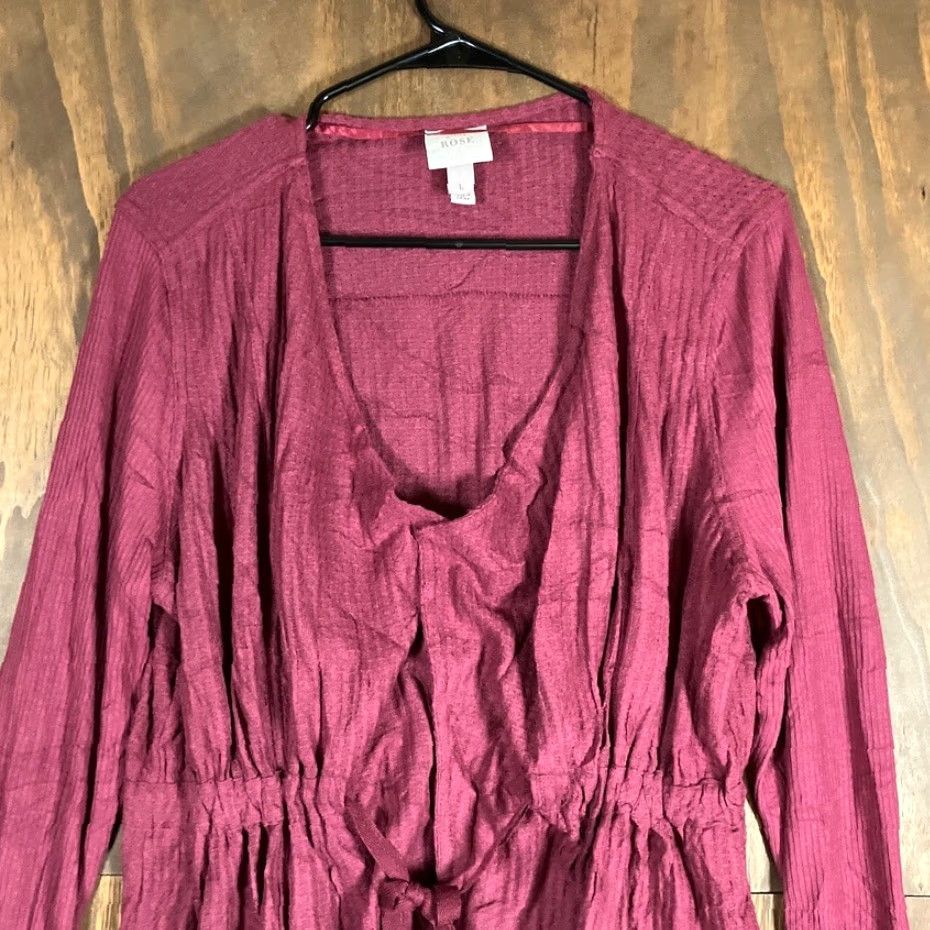Vintage Knox Rose Womens Blouse Burgundy Waist Tie Peplum Long Sleeve Stretch Large Size L / US 10 / IT 46 - 2 Thumbnail