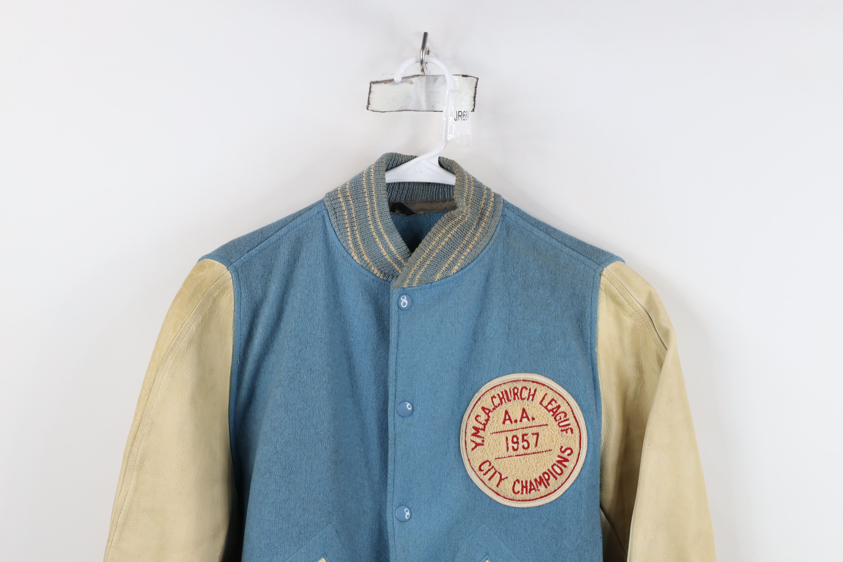 Vintage Vintage 50s Wool Leather Chain Stitch Varsity Jacket USA Size US L / EU 52-54 / 3 - 2 Thumbnail