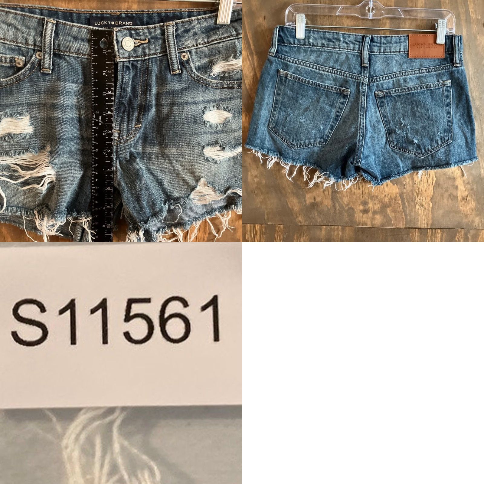 VINTAGE Lucky Brand Womens Shorts Blue Denim Mid Rise The Cut Off Distressed Stretch 2