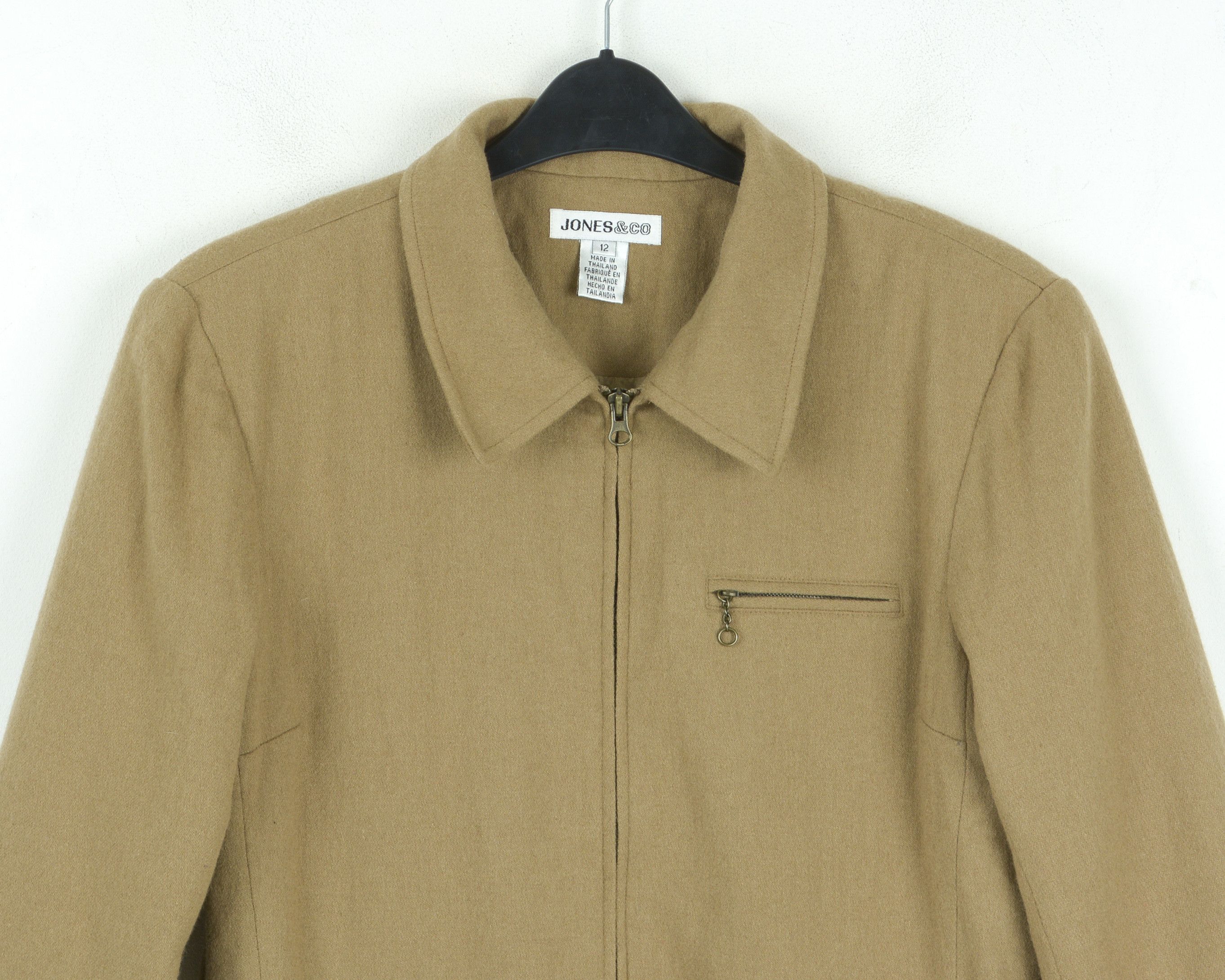 Jones New York JONES & CO Suit Jacket Wool Blend Zip Coat US 12 Tan UK 16 Size L / US 10 / IT 46 - 9 Thumbnail