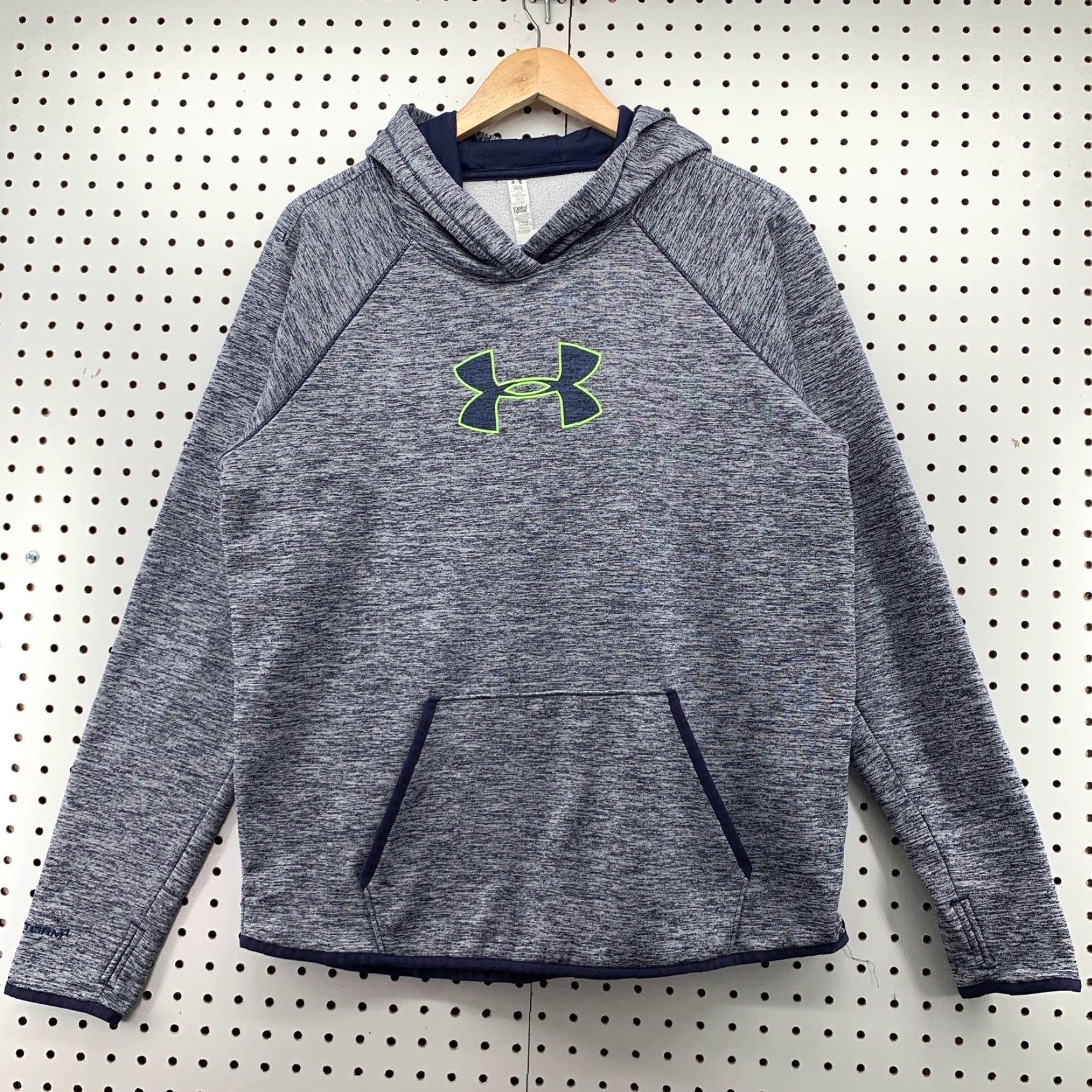 Under Armour VINTAGE MEN'S UNDER ARMOUR LOOSE FIT COLD GEAR PULLOVER HOODIE Heather BLUE Large Size US L / EU 52-54 / 3 - 2 Thumbnail