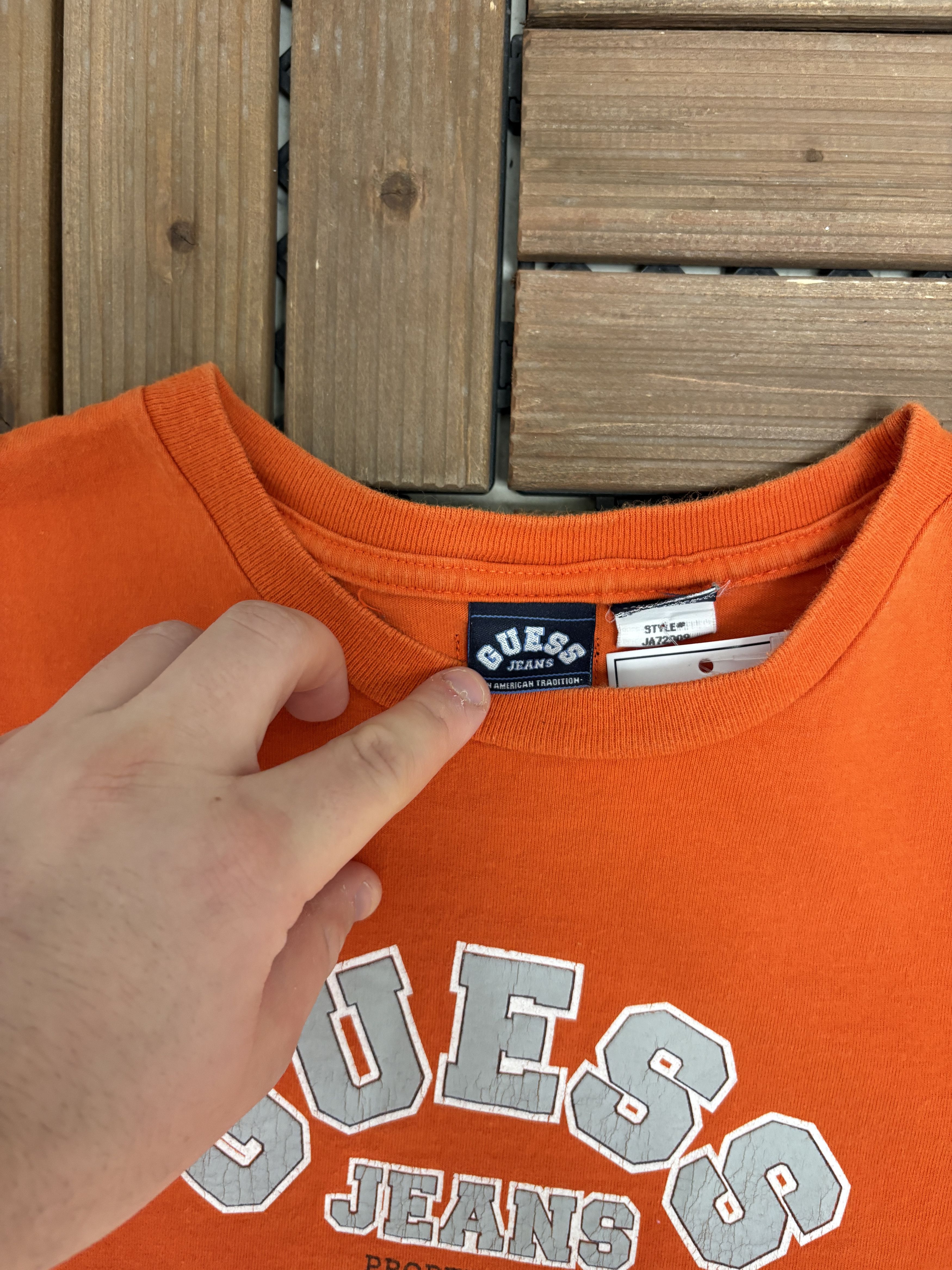 Vintage Guess Jeans Phys. Ed Vintage Orange T-Shirt Tee Size US M / EU 48-50 / 2 - 5 Thumbnail