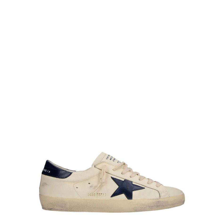 GOLDEN GOOSE Super-Star Men's White/Blue Leather Low Top Sne