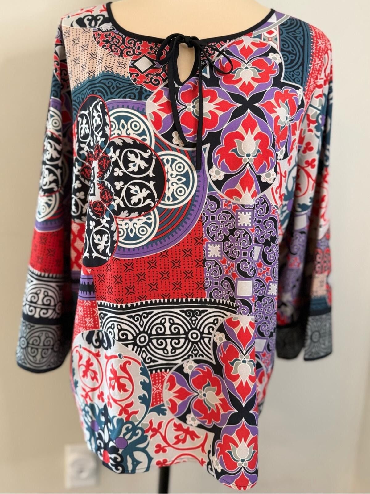 Other Bob Mackie tunic top patchwork multicolored & pattern SZ LG Size L / US 10 / IT 46 - 5 Thumbnail