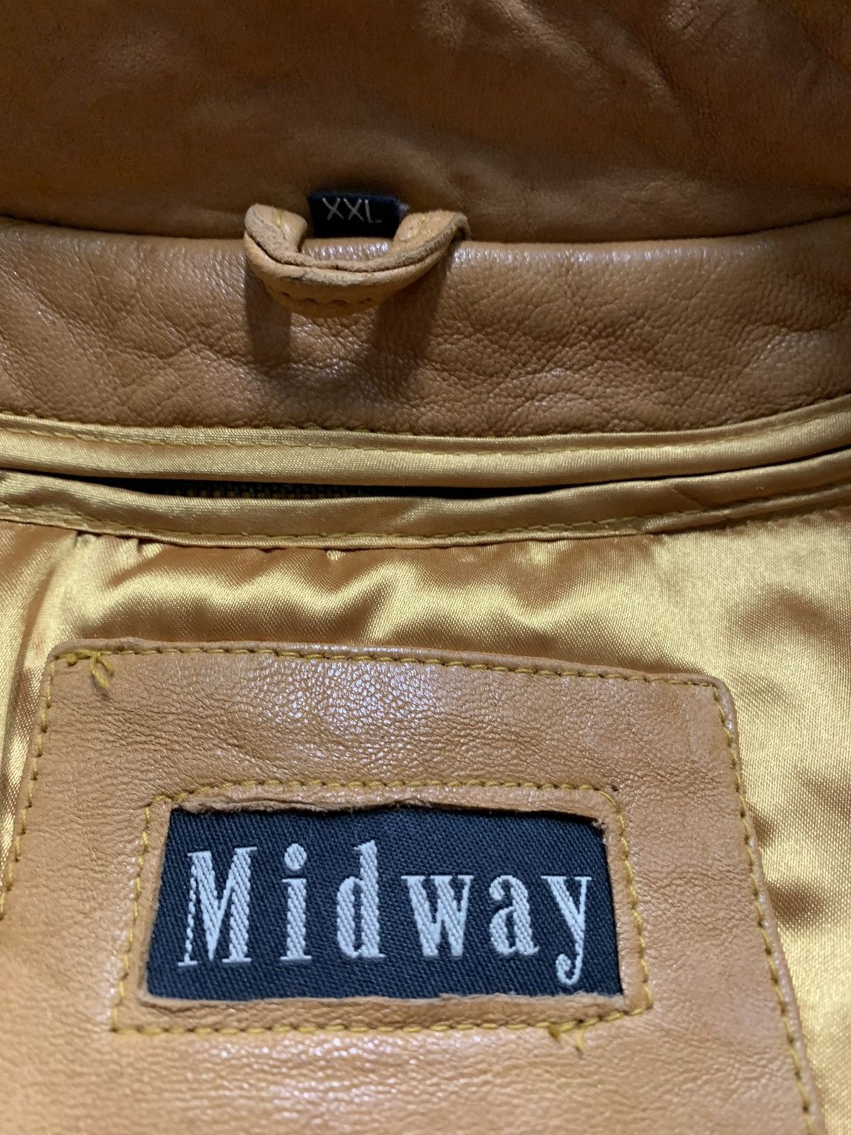 Vintage Vintage Midway Mustard/Tan Leather Bomber Size US XXL / EU 58 / 5 - 5 Thumbnail