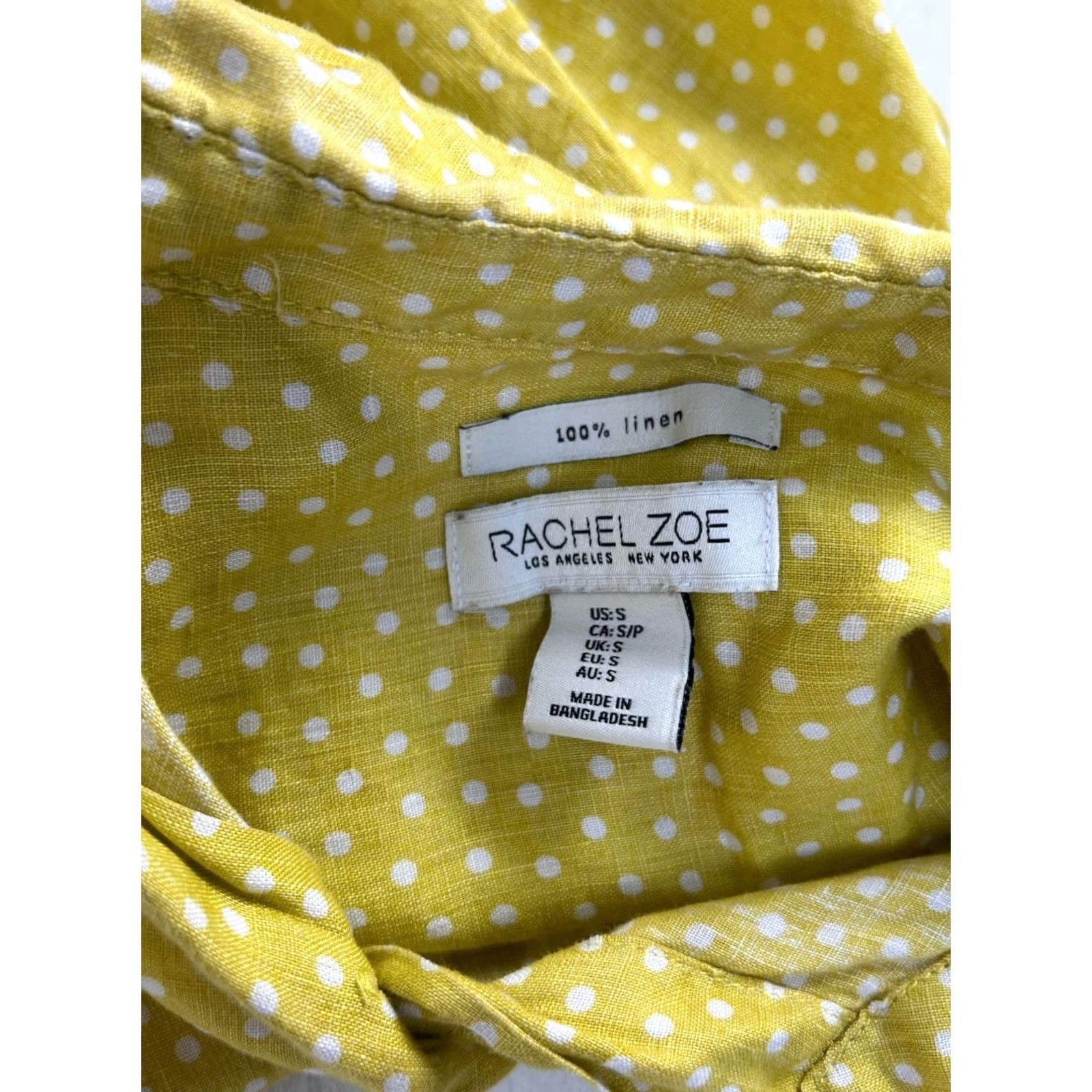 Rachel Zoe Rachel Zoe Womens Yellow White Polka Dot Linen Button-Down Blouse Shirt Small Size S / US 4 / IT 40 - 4 Thumbnail