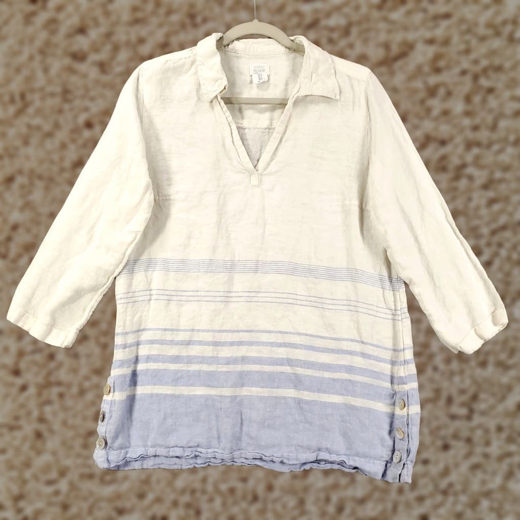 Vintage Sigrid Olsen Linen Top Womens Size Small Light Blue White V Neck Popover Tunic Blouse Shirt Size S / US 4 / IT 40 - 1 Thumbnail