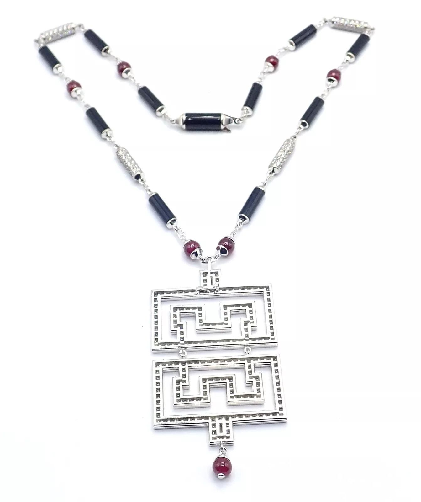 Cartier 18k White Gold Onyx Ruby Diamond Pendant Necklace Size ONE SIZE - 4 Thumbnail