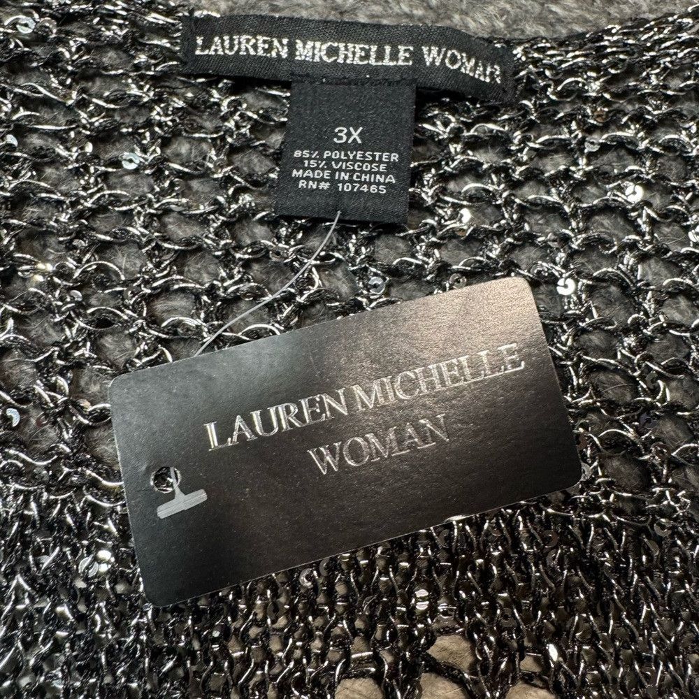 Other NWT New Lauren Michelle Silver Sparkle Cable Knit Cardigan Size 3XL / US 20-22 - 8 Thumbnail