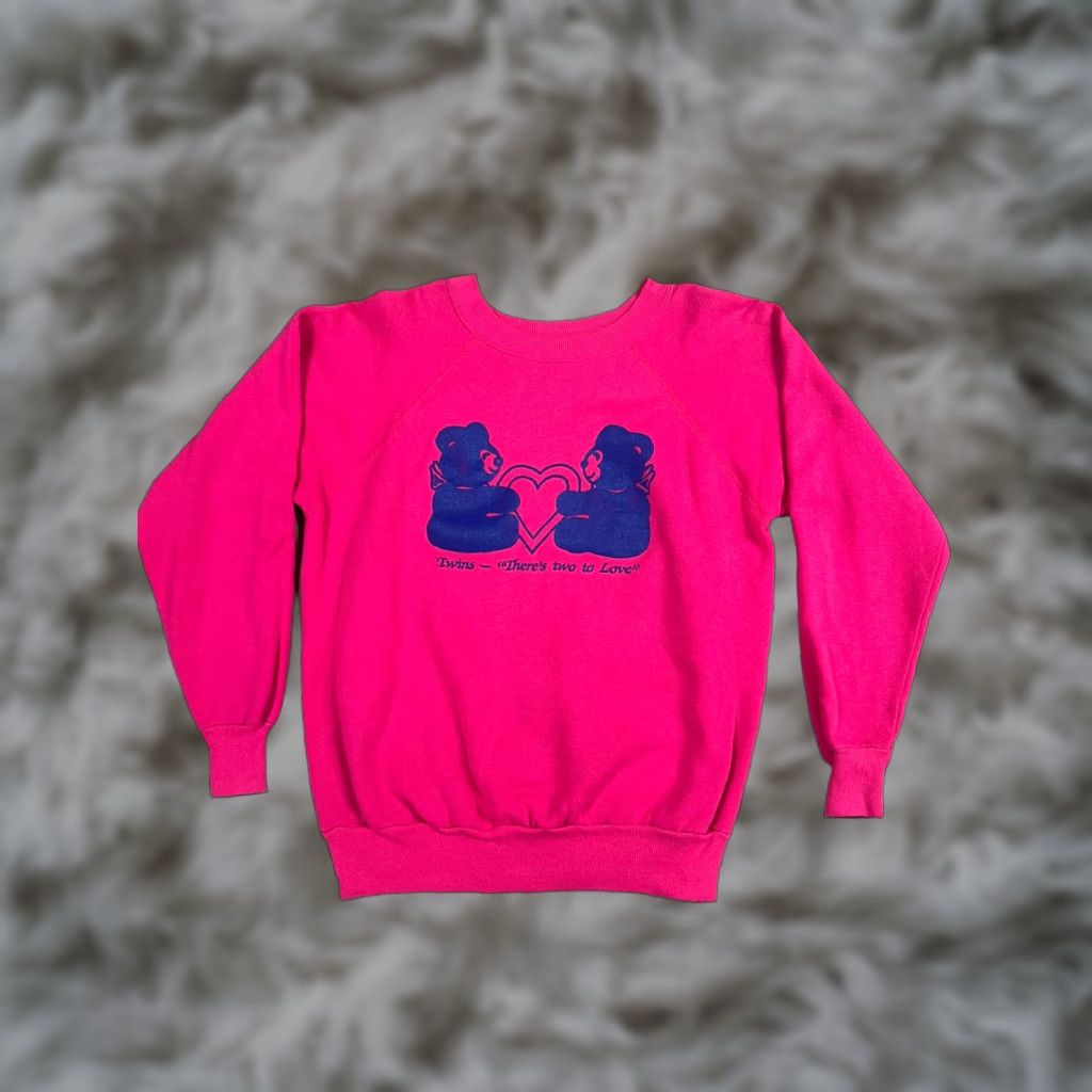 Twins VINTAGE Pannill Sweatshirt Women’s L Maternity 80s Pink Graphic Print “There’s More Two Love” Size L / US 10 / IT 46 - 1 Thumbnail