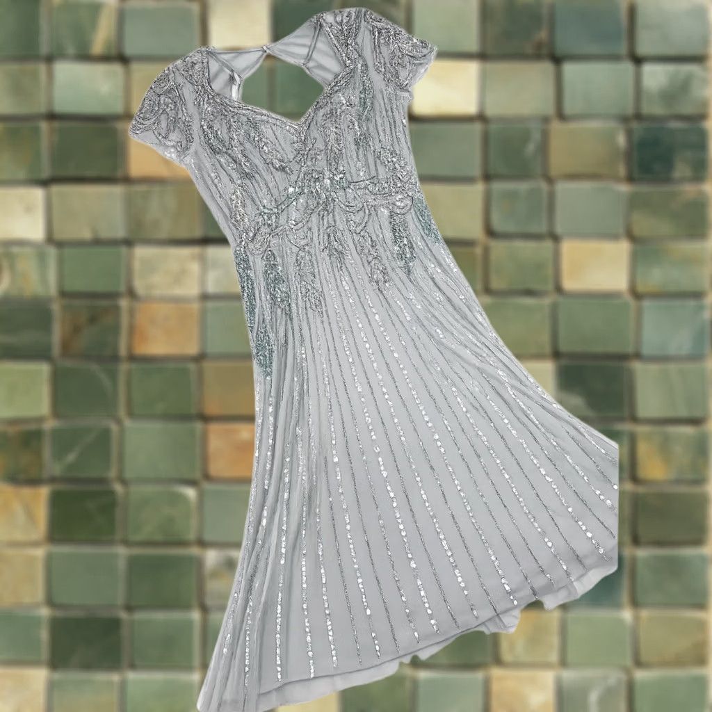 Adrianna Papell Adrianna Papell Dress Womens 6 Blue Beaded Tulle Sweetheart Maxi Gown Formal Size M / US 6-8 / IT 42-44 - 1 Thumbnail