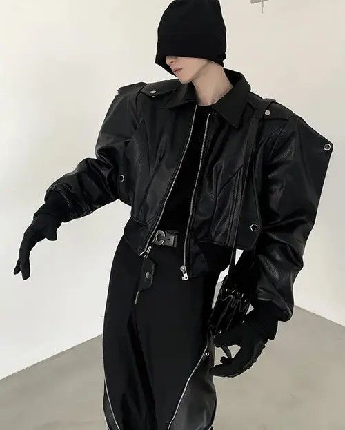 VIBE Autumn PU leather jacket long sleeve zipper gothic style Size US XL / EU 56 / 4 - 7 Thumbnail