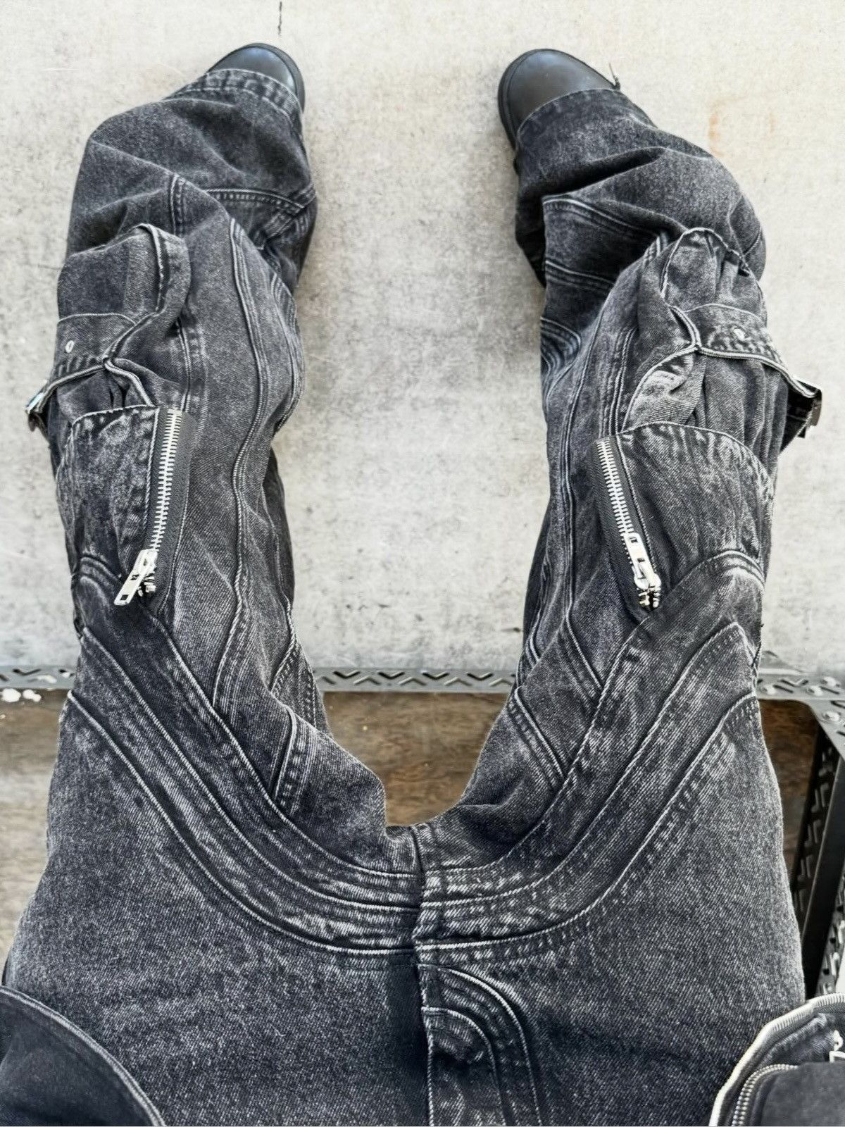 No Faith Studios NO FAITH STUDIOS Distressed Cargo Raver denim Baggy Pants Size US 32 / EU 48 - 4 Thumbnail