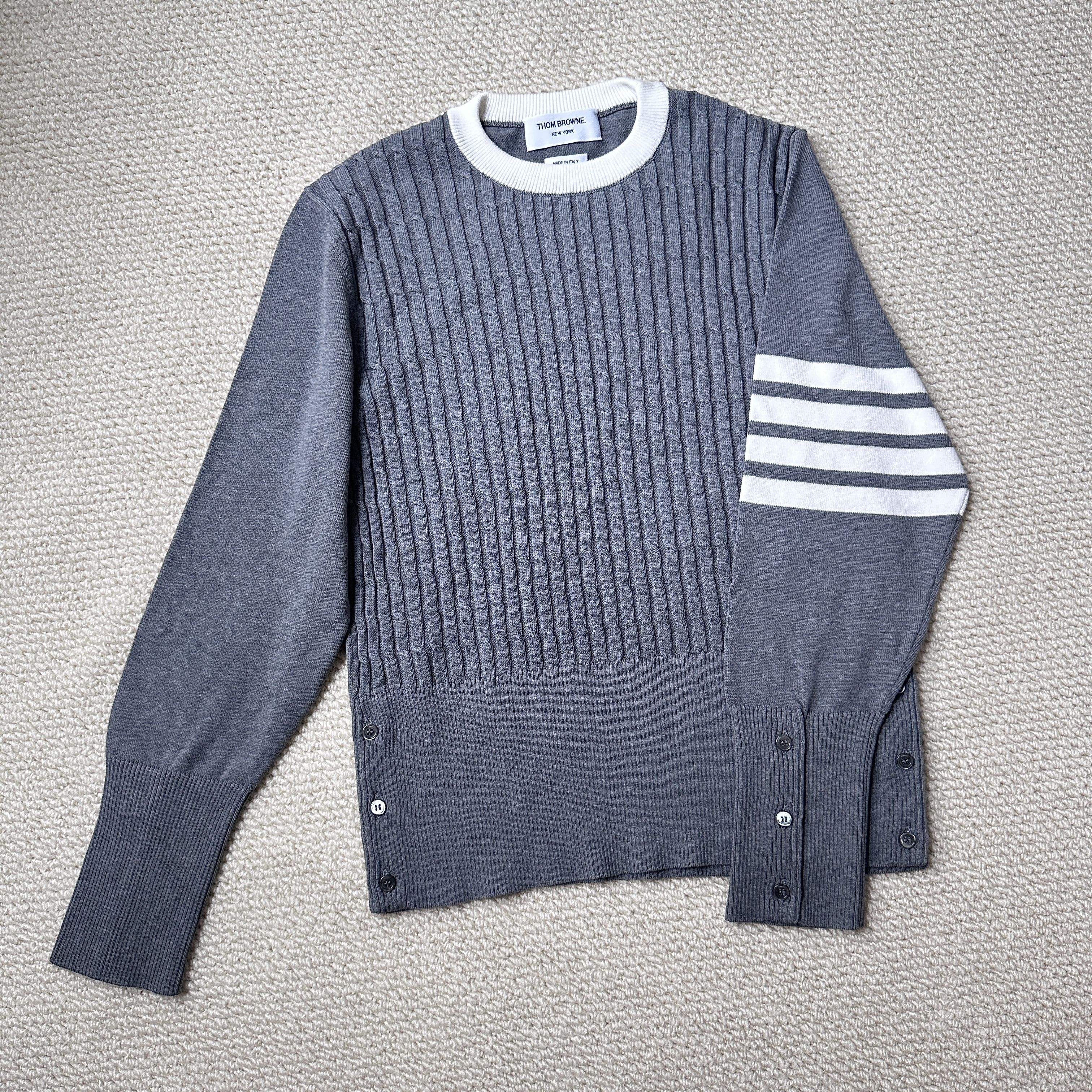 Thom Browne Thom Browne NECK PULLOVER IN COTTON WI 4 BAR LT GREY Size US M / EU 48-50 / 2 - 1 Thumbnail