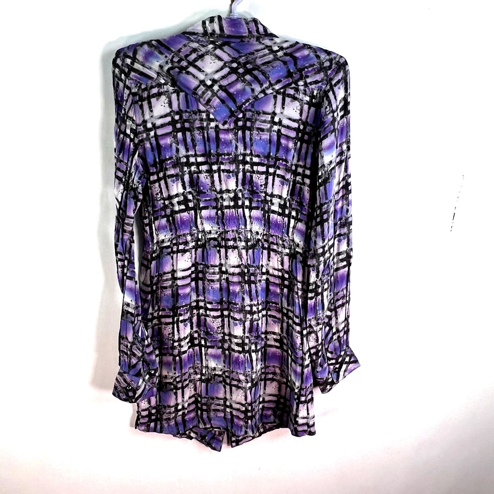 Wrangler Wrangler 47 Button-Up Shirt Dress Womens S Purple Long Sleeve V-Neck Geometric Chambray Rock Theme Button-Front Tunic Dress S Womens Size S / US 4 / IT 40 - 6 Thumbnail