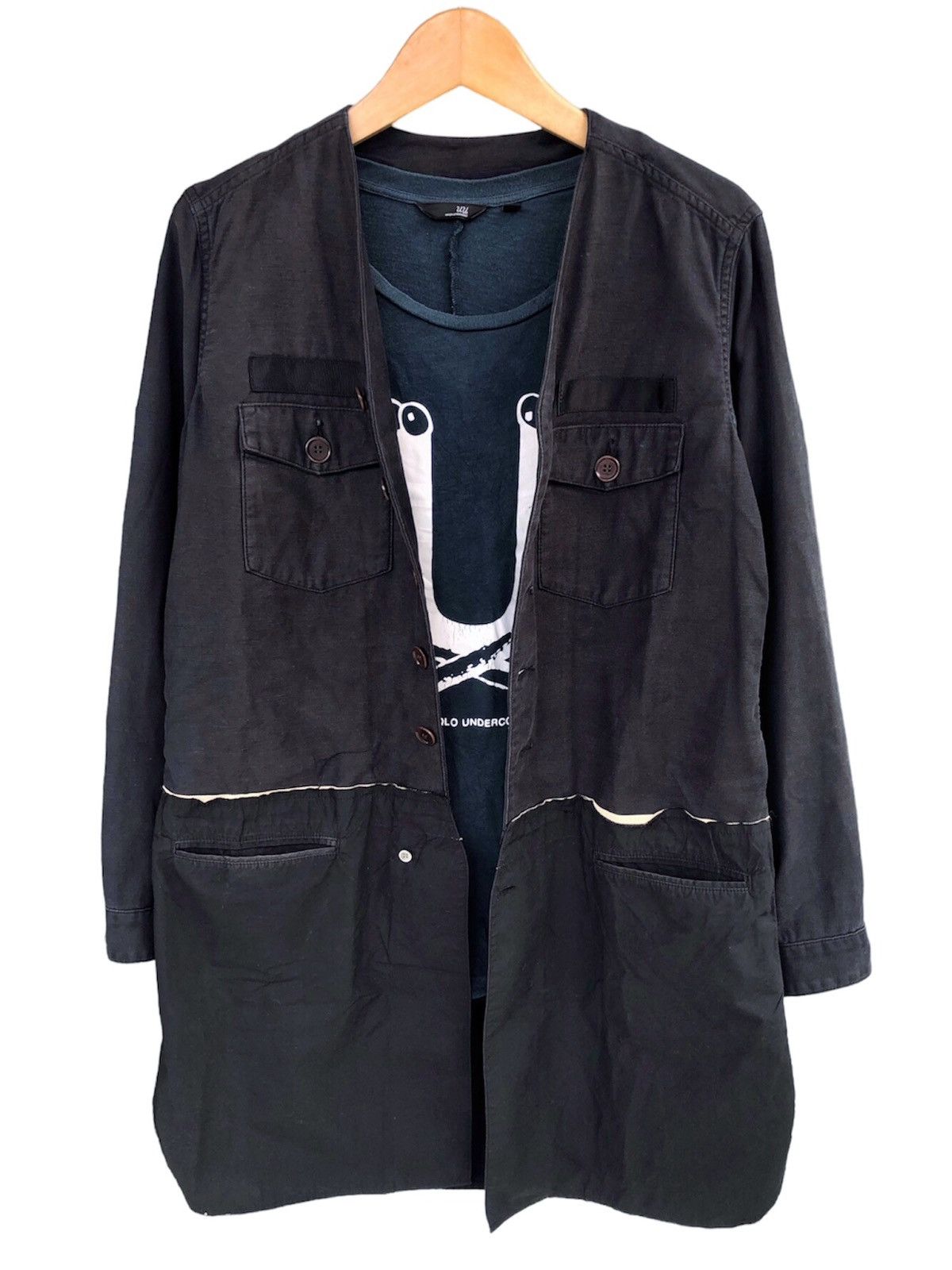 image of John Undercover x Jun Takahashi Undercover Aw16-17 Hybrid Linen Coat Jacket in Black (Size Medium)