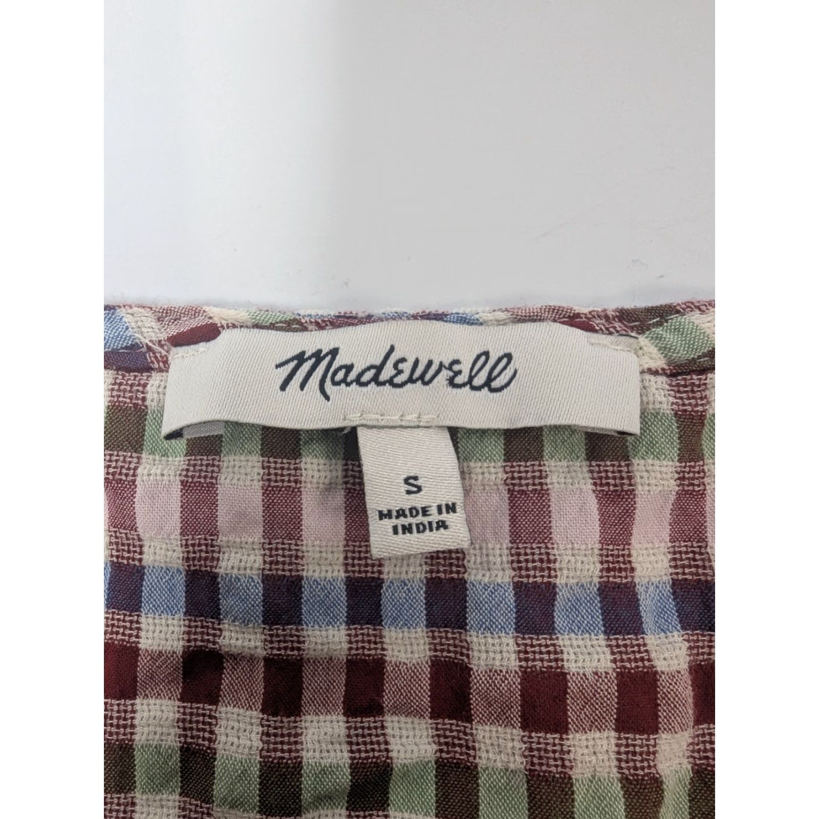 Madewell Madewell Blouse Shirt Short Sleeve V-Neck Tie Front Top Size S Multicolor Gingham Print 100% Cotton L8477 Size S / US 4 / IT 40 - 6 Thumbnail