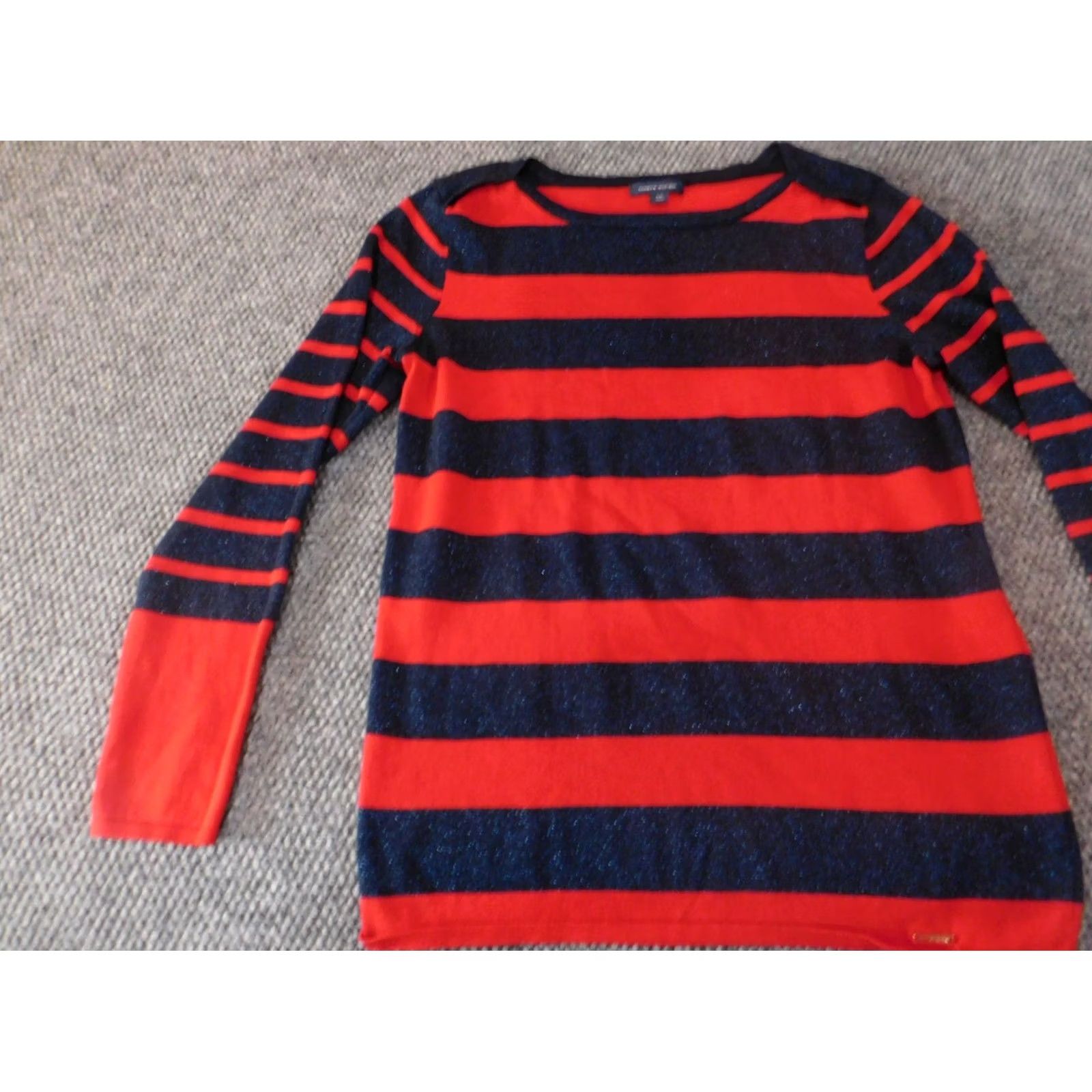 Tommy Hilfiger Tommy Hilfiger Womens Sweater L Red Striped Pullover Crew Neck 1/4 Zip Bell Sleeve Classic Casual Size L / US 10 / IT 46 - 2 Thumbnail