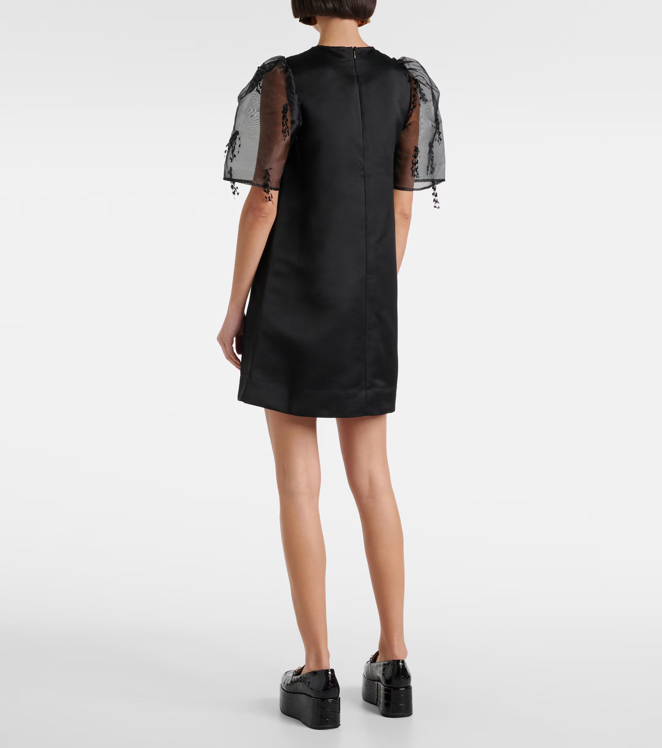 Ganni o1s22i1n0525 Organza-sleeved Midi Dress in Black Size XS / US 0-2 / IT 36-38 - 3 Thumbnail