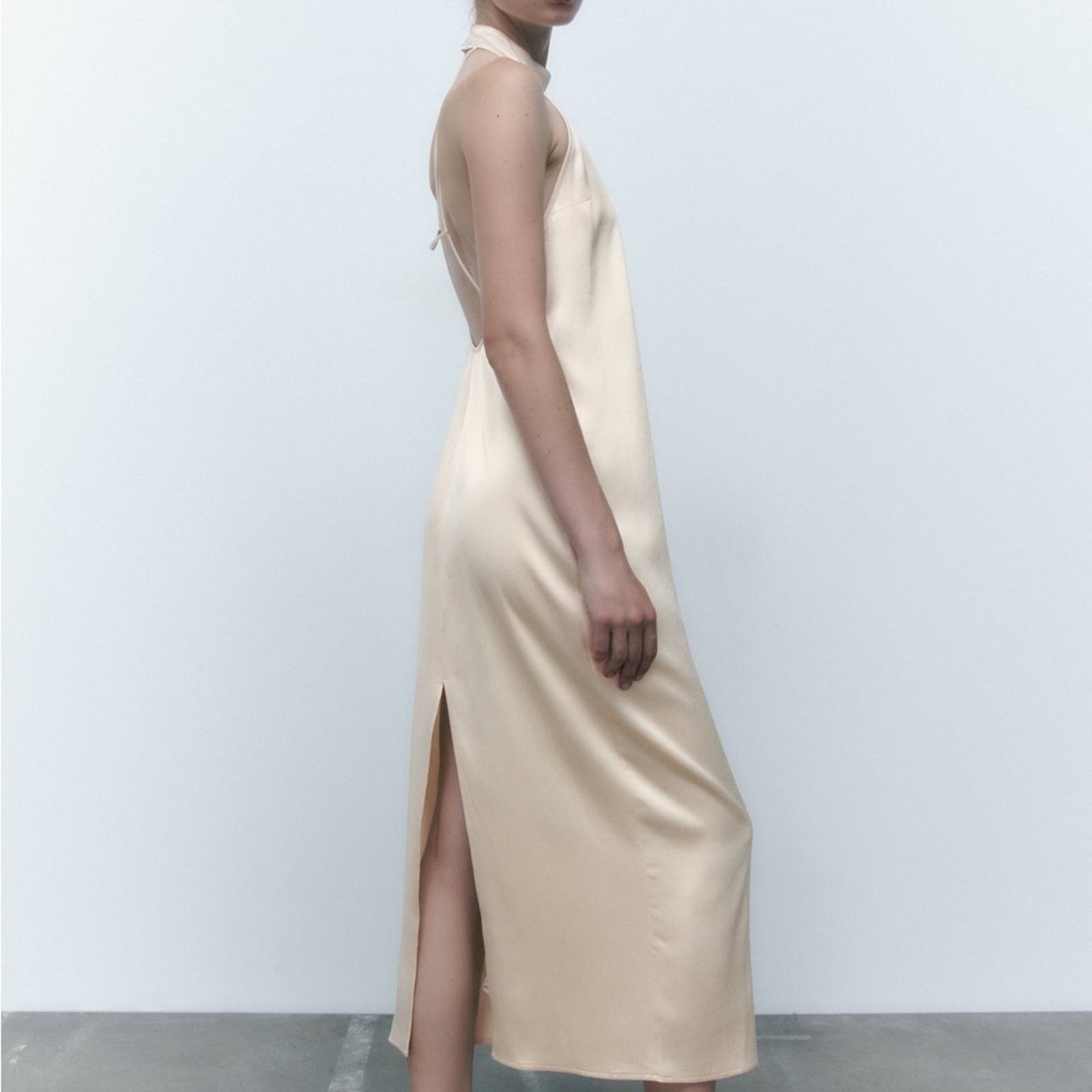 Zara ZARA SATIN EFFECT HALTER DRESS ECRU Size M / US 6-8 / IT 42-44 - 7 Thumbnail