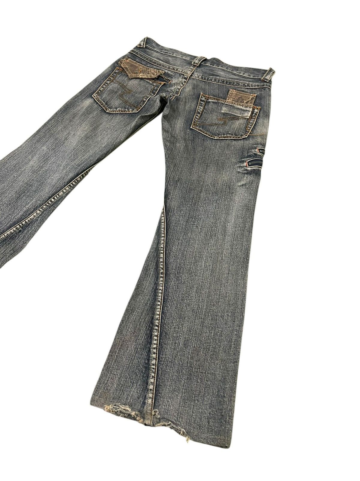 Japanese Brand Flare Jeans Semantic Design Distress Python Low Rise 2🟦 Size US 33 - 15 Thumbnail