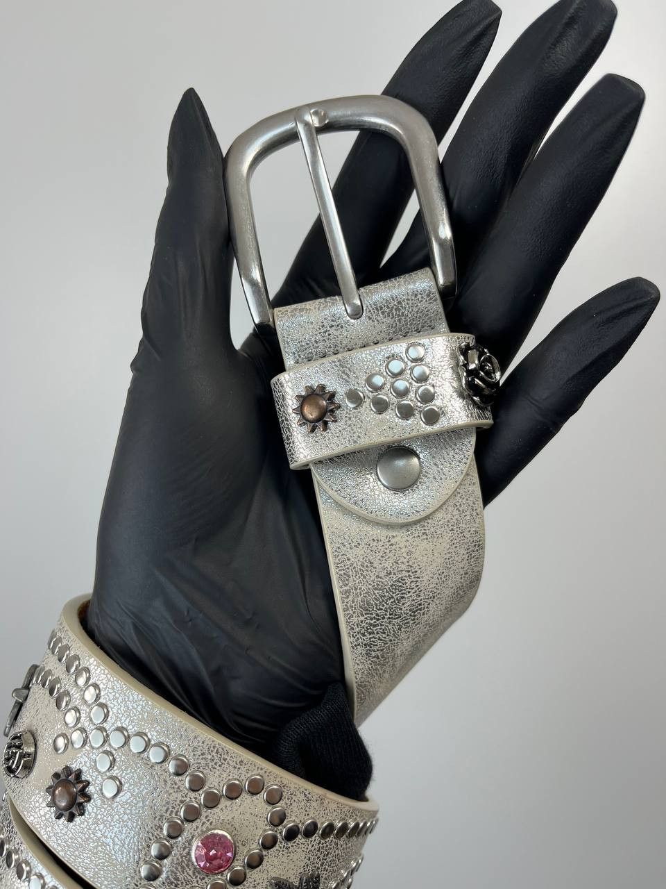 Other Vintage Studded Leather Belt Western Biker Floral Rhinestone Size ONE SIZE - 7 Thumbnail