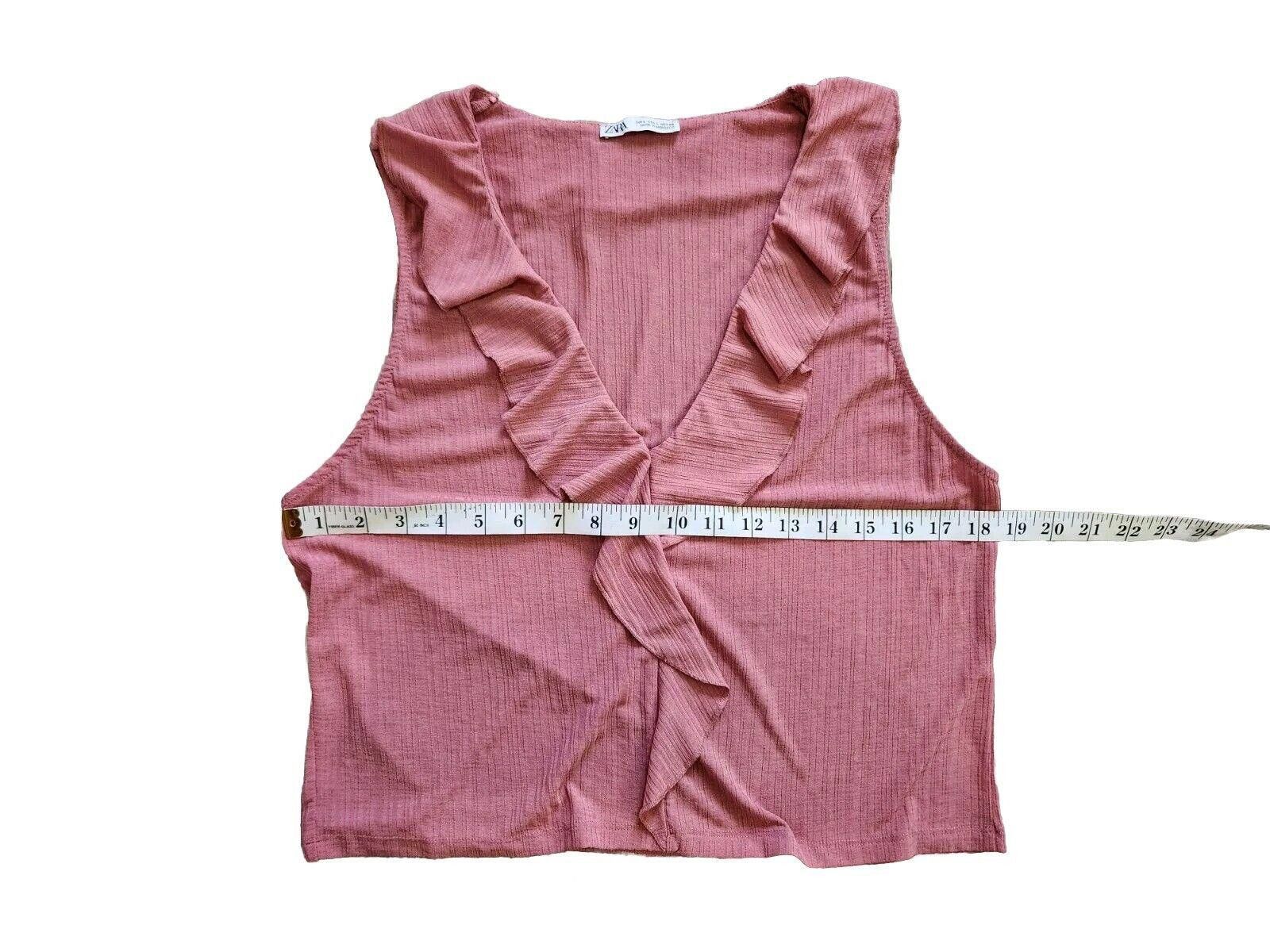 Zara Zara Crop Top Large Mauve Pink V Neck Stretchy 90s Y2k Size L / US 10 / IT 46 - 4 Thumbnail