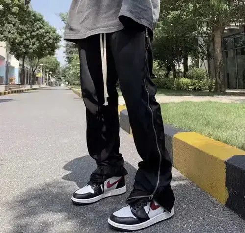 Black Full Zip Drawstring Sweatpants