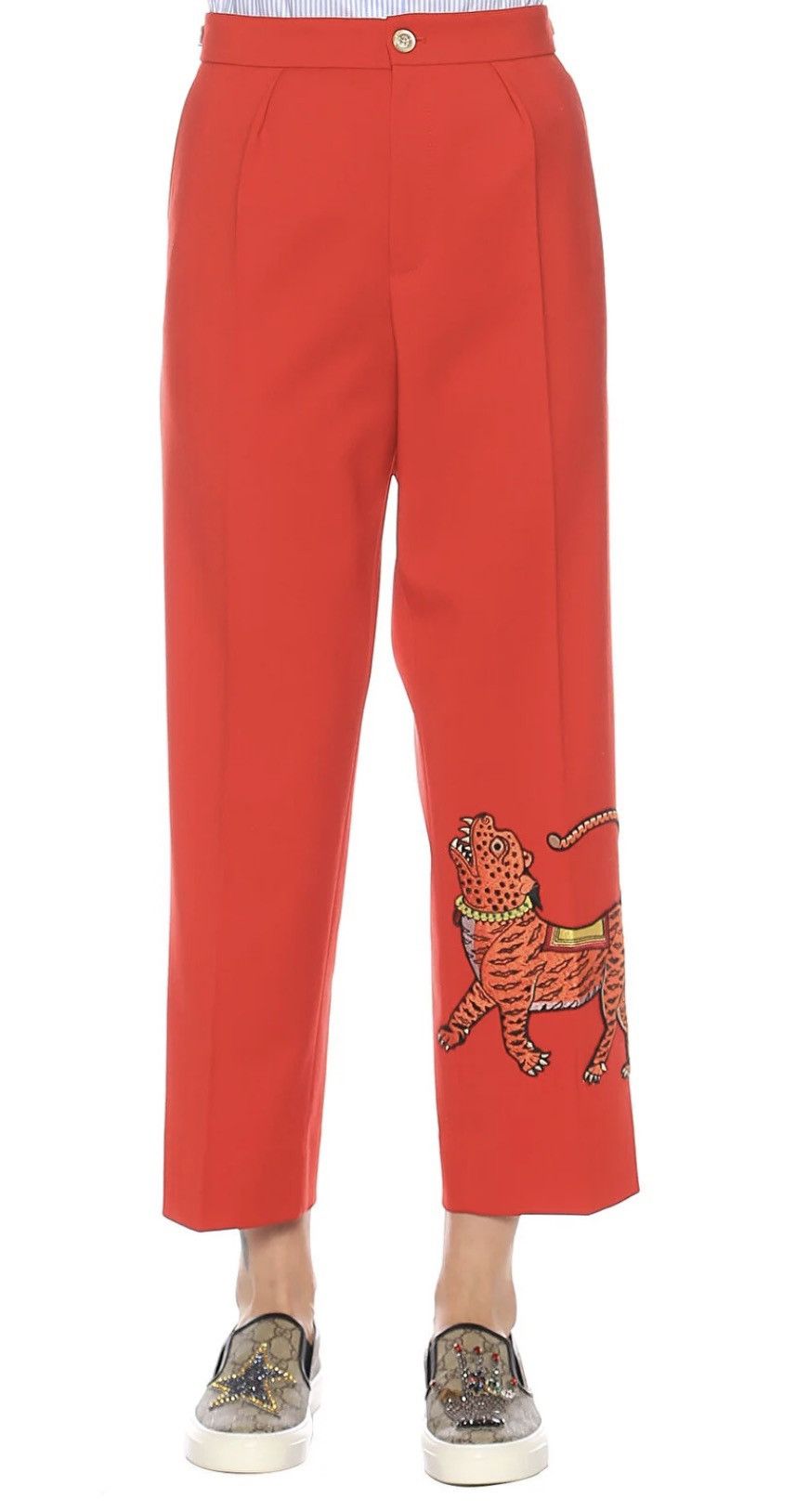 Gucci Gucci wide-leg ankle-cropped trousers with tiger embroidery Size 28" / US 6 / IT 42 - 21 Thumbnail
