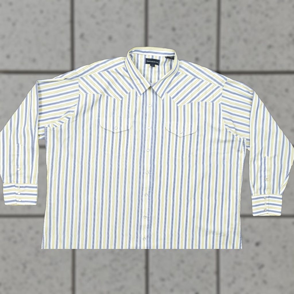Vintage Panhandle Slim Men's Western Shirt Striped Long Sleeve Pearl Snap Size 20 38 Blue Cotton Button-Down Collar Dress Shirt Casual Mens Size US XXL / EU 58 / 5 - 1 Thumbnail