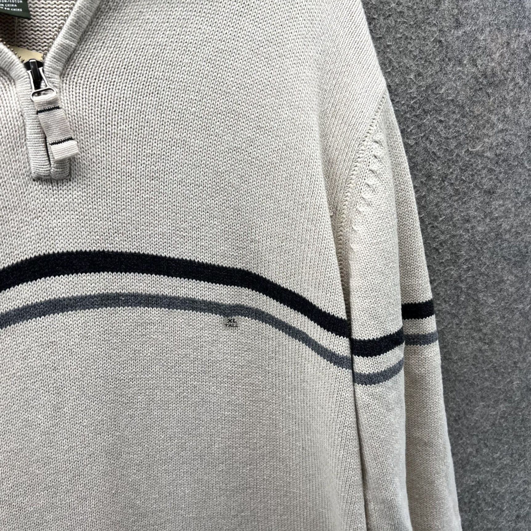 Eddie Bauer VINTAGE Eddie Bauer Pullover Sweater Mens XL Tall Beige Quarter Zip Stripes Size US XL / EU 56 / 4 - 7 Thumbnail