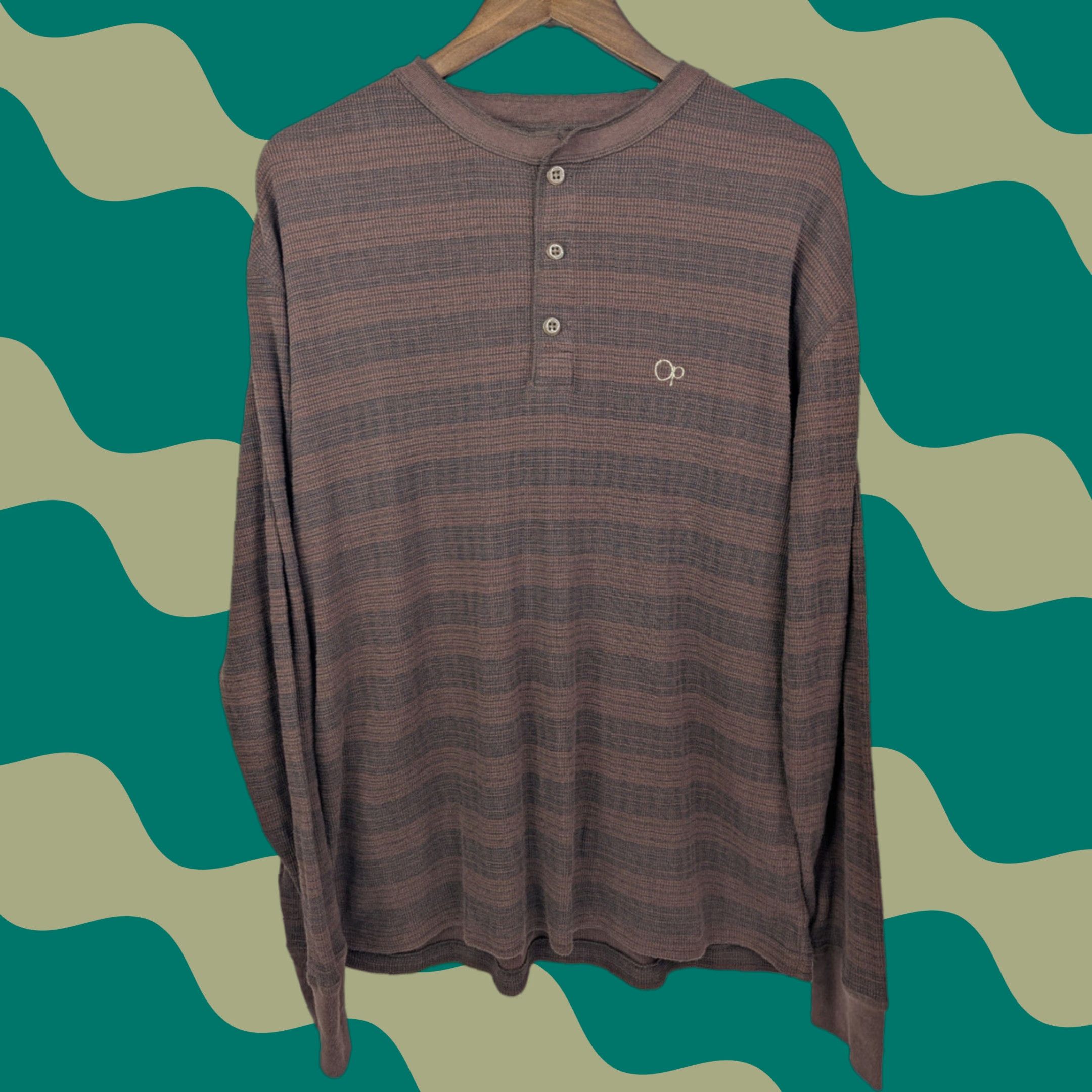 Ocean Pacific VINTAGE Ocean Pacific OP Shirt MENS Regular Brown Stripe Long Sleeve Henley 90s Fall Winter Spring T-Shirt Size L Size US L / EU 52-54 / 3 - 1 Thumbnail