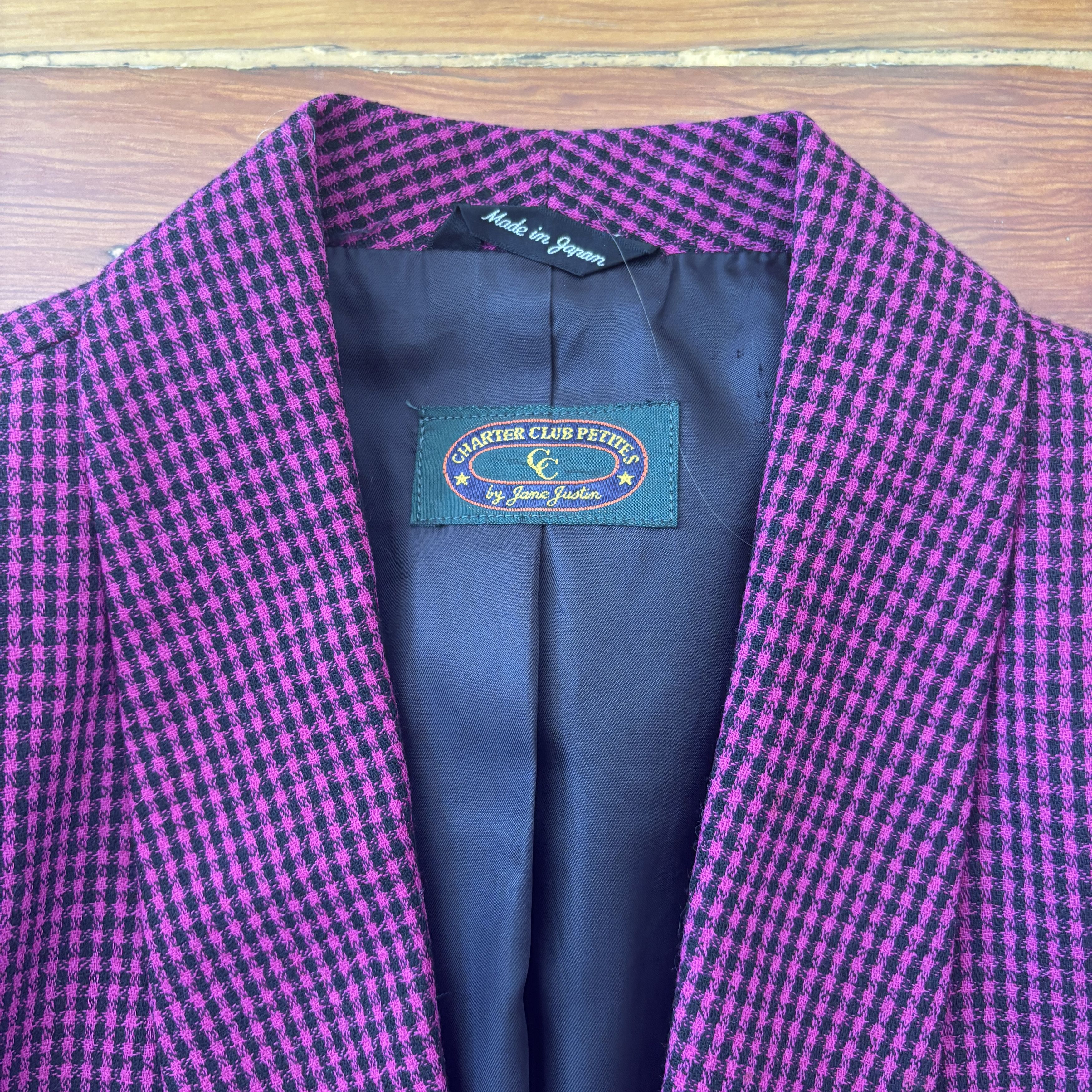 Charter Club 80s Pure Wool Houndstooth Cropped Blazer Made in Japan Size M / US 6-8 / IT 42-44 - 2 Thumbnail