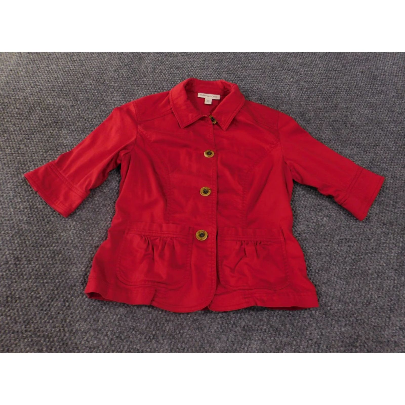 Coldwater Creek Coldwater Creek Jacket Womens Small Button Up 3/4 Sleeve Cotton Blend Pockets Red Solid Twill Vintage No Womens Menus Size S / US 4 / IT 40 - 3 Thumbnail