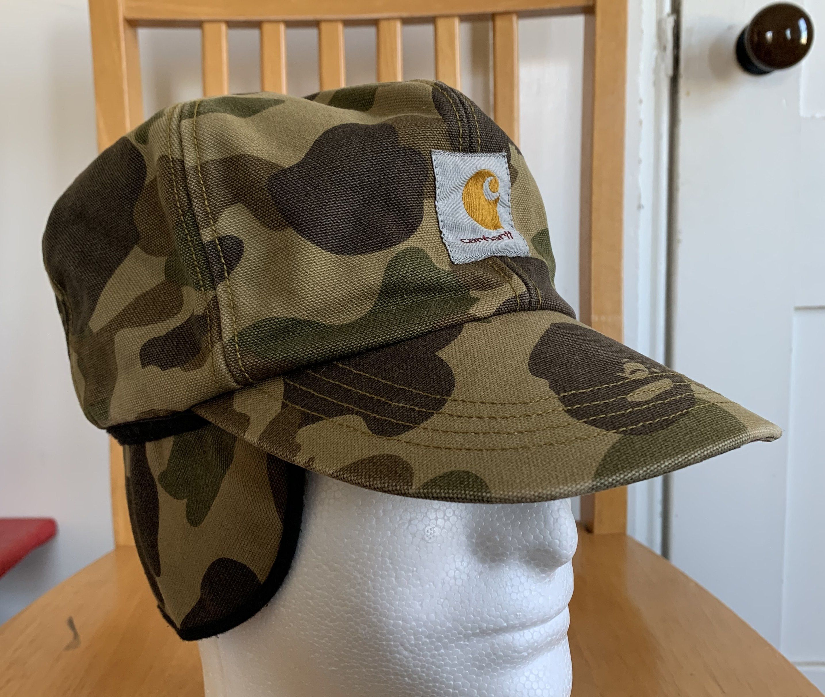 image of F/w 2006 Bape x Carhartt Winter Hat in Green/Brown Camo, Men's