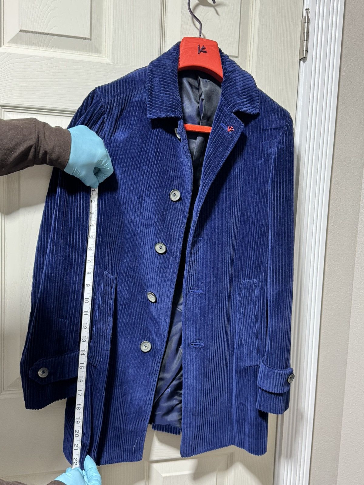 Isaia Napolii Isaia Napoli Men’s Blue Corduroy Overcoat Size US M / EU 48-50 / 2 - 11 Thumbnail