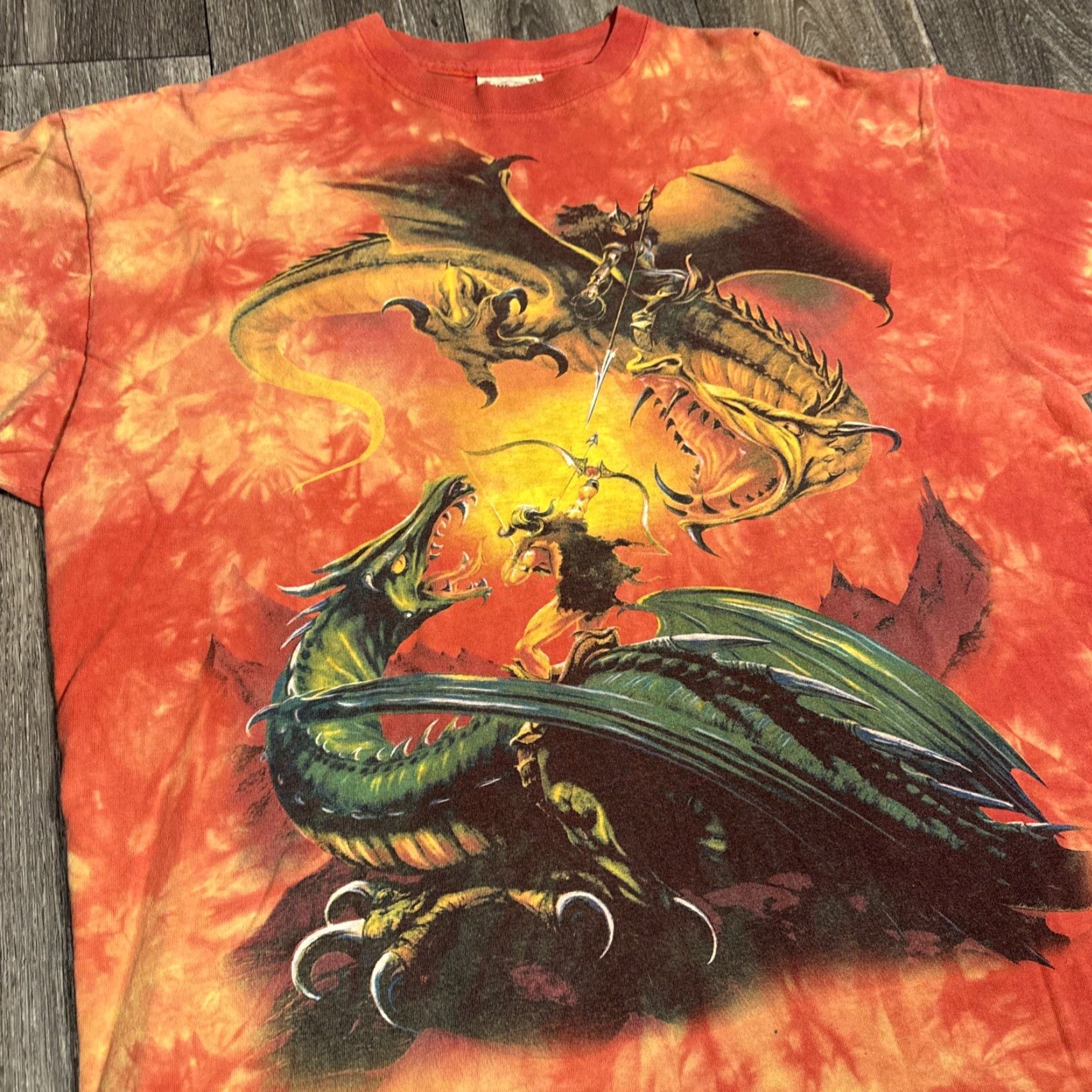 The Mountain VINTAGE The Mountain T-Shirt XL Orange Tie Dye 2001 Dueling Dragons Fantasy Knight 90s Mens XL Orange Tie Dye Dragon Knight Mens Size US XL / EU 56 / 4 - 6 Thumbnail