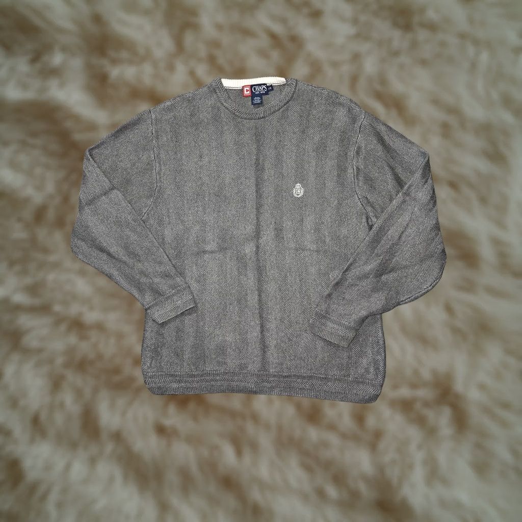 Chaps Chaps Mens Large Gray Cotton Herringbone Crewneck Knit Pullover Sweatshirt Sweater Knit Casual Pullover Size US L / EU 52-54 / 3 - 1 Thumbnail