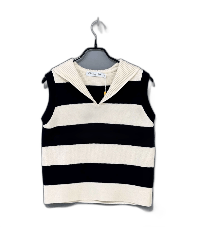 Dior Striped Knit Vest with Navy Collar-2505 Size S / US 4 / IT 40 - 1 Thumbnail