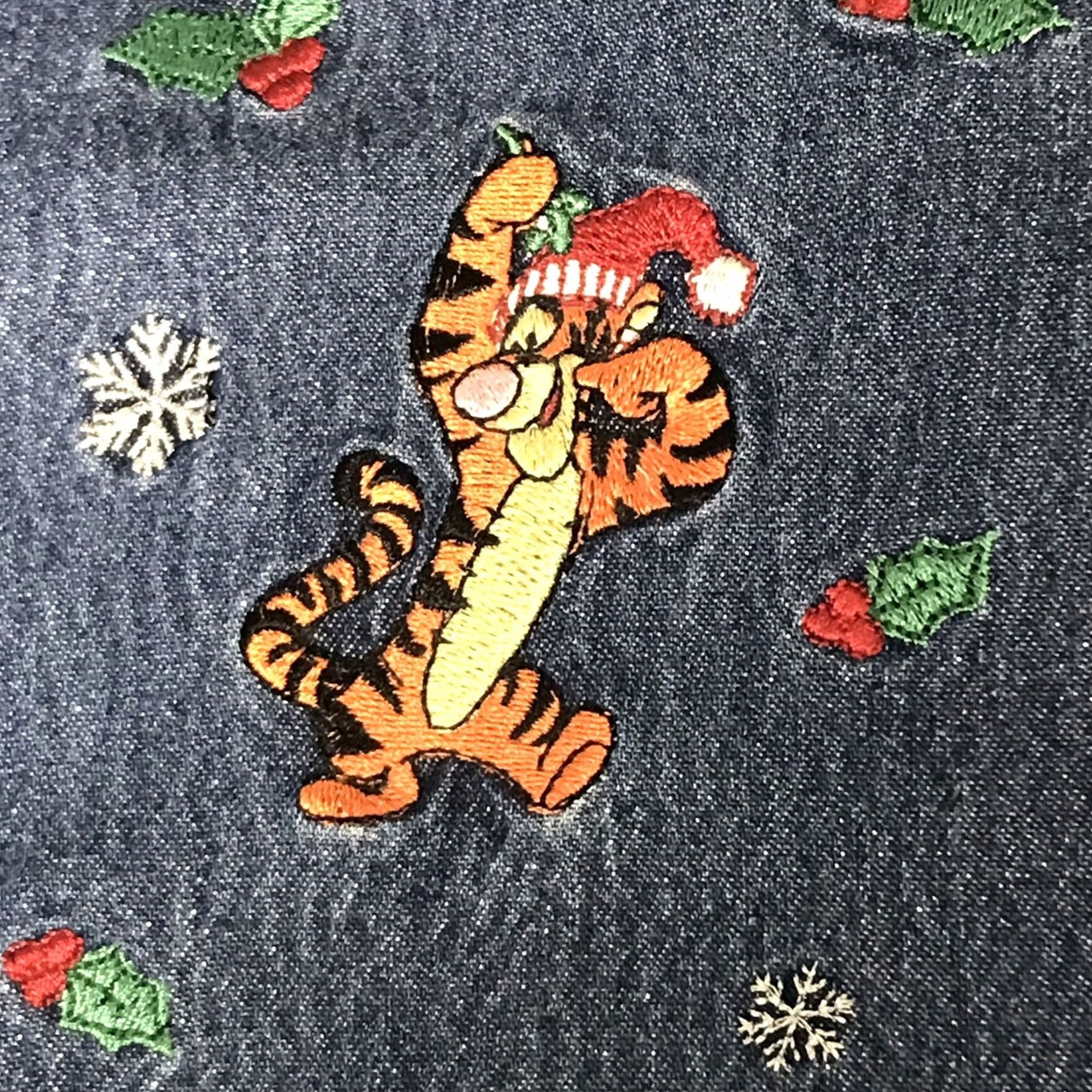 Disney Disney Women Shirt M Blue Denim Winnie the Pooh & Tigger Christmas Embroidered Glitter Button-Up Long Sleeve Shirt Size M / US 6-8 / IT 42-44 - 4 Thumbnail